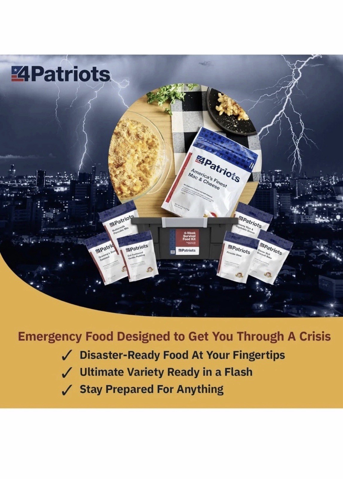 4Patriots: 4-Week Emergency Food Supply Survival Kits Plus Bonus Meal No Tote