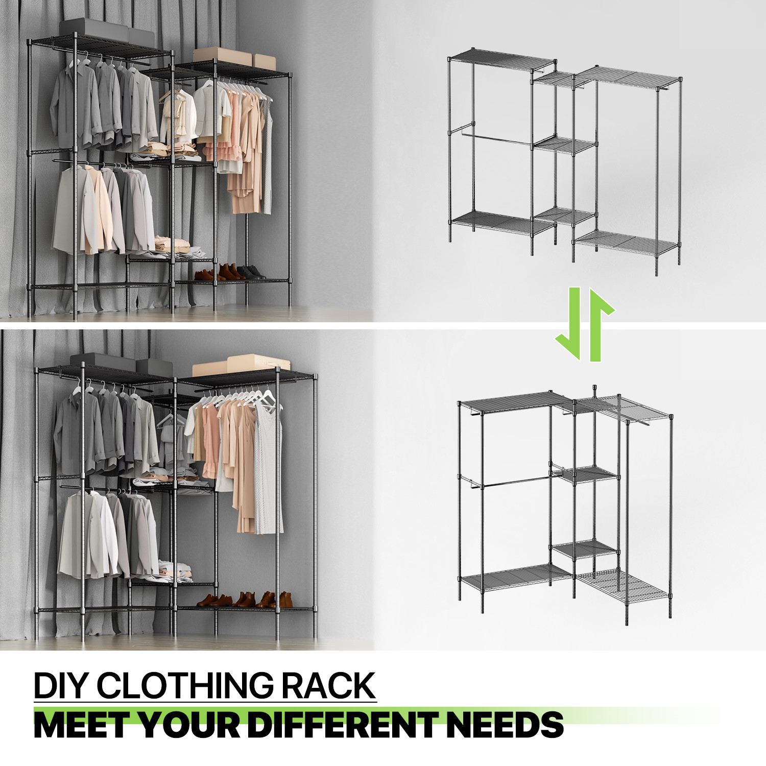 Adjustable Garment Rack Stand Metal Closet Organizer Stand Clothes Storage Shelf