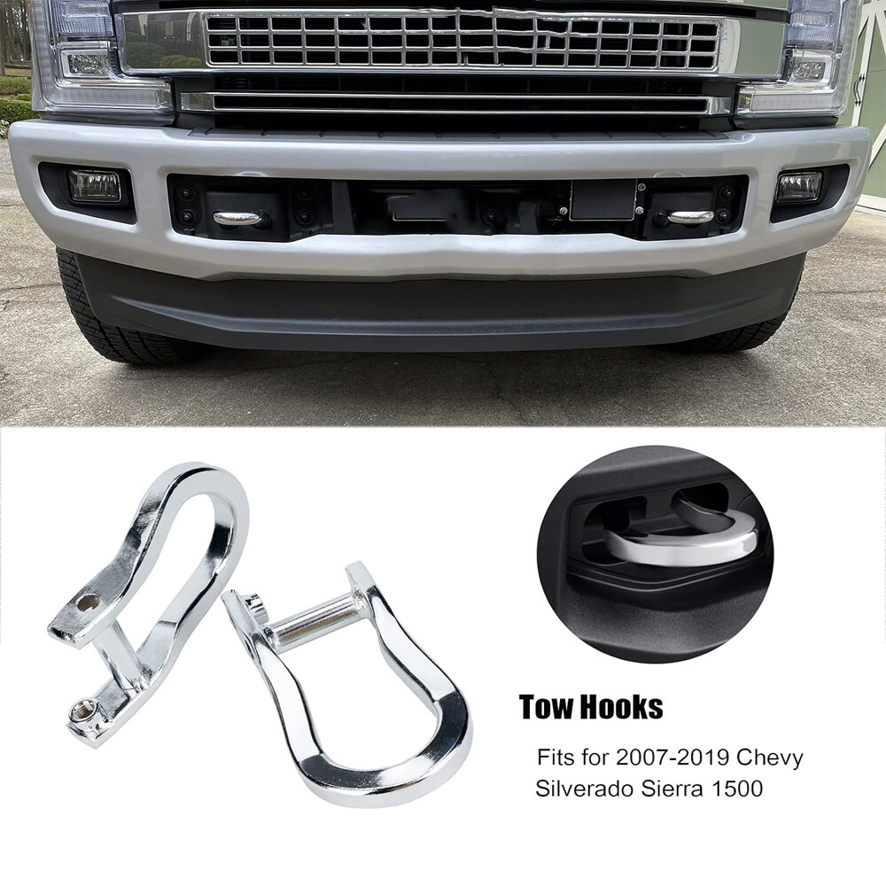2pcs Chrome Tow Hooks for 2007-2019 Chevrolet GMC Silverado Sierra 1500 84072462