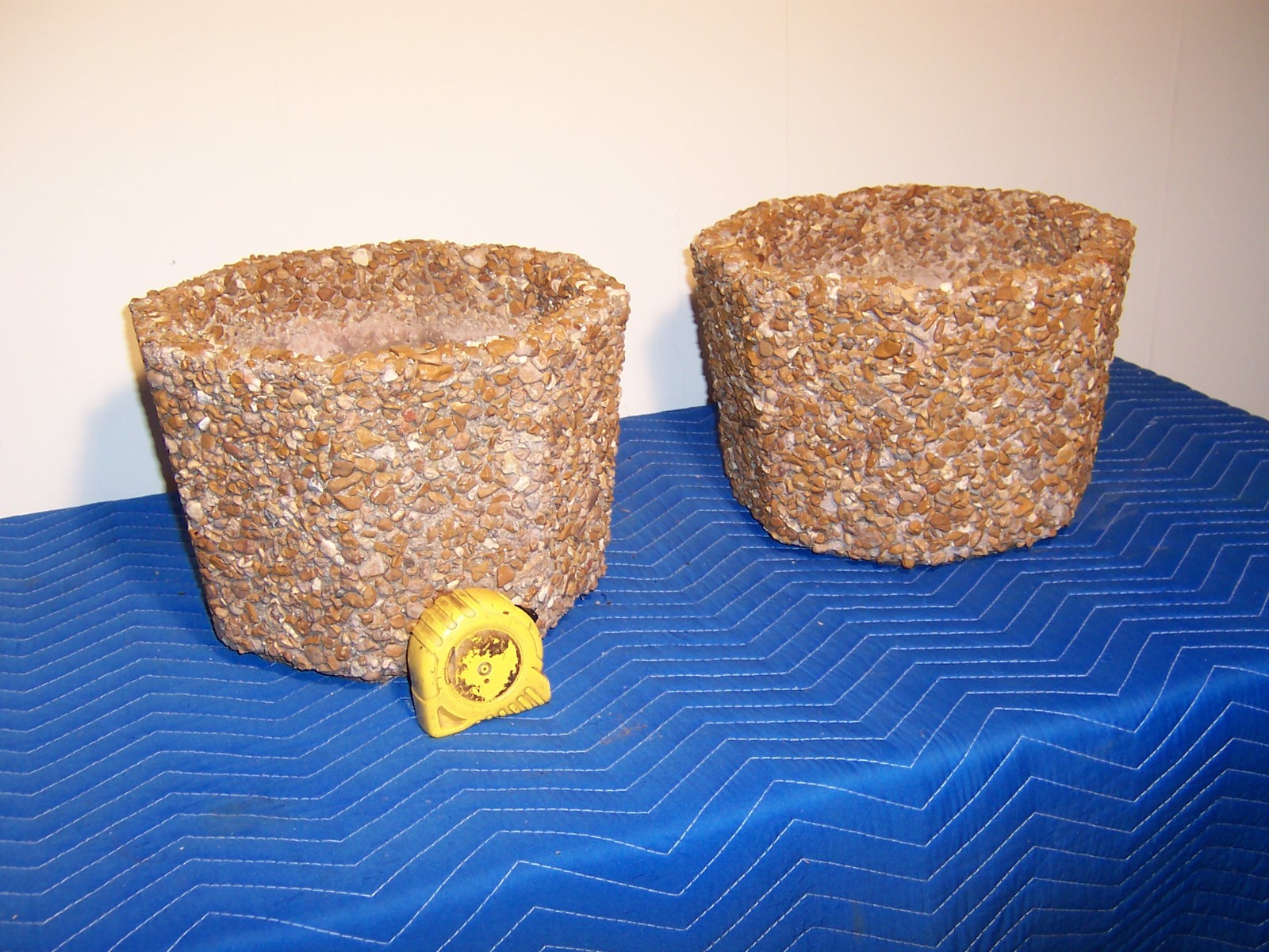 Vintage Exposed Aggregate Octagon Concrete Garden Planters Pair