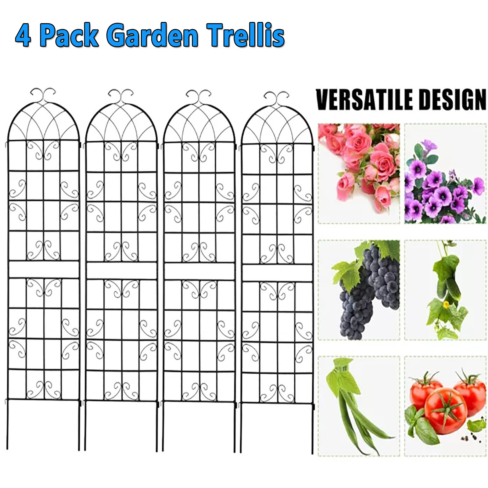 4 Pack 87"x 20" Metal Garden Trellis Wire Lattice Grid Panel for Climbing Plants