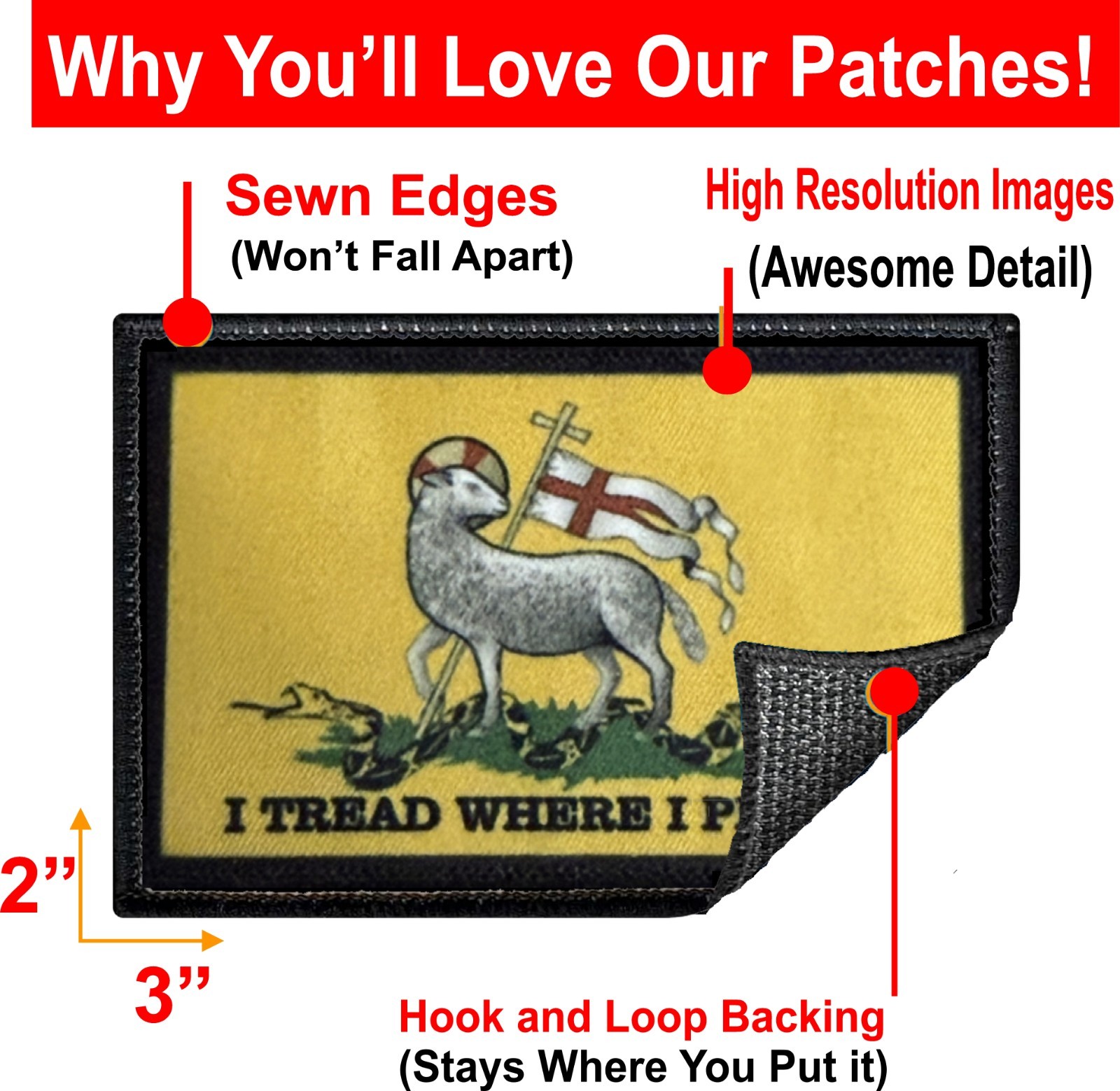 I Tread Where I Please Christan Morale Patch - Gadsden Flag - hook and Loop 2x3