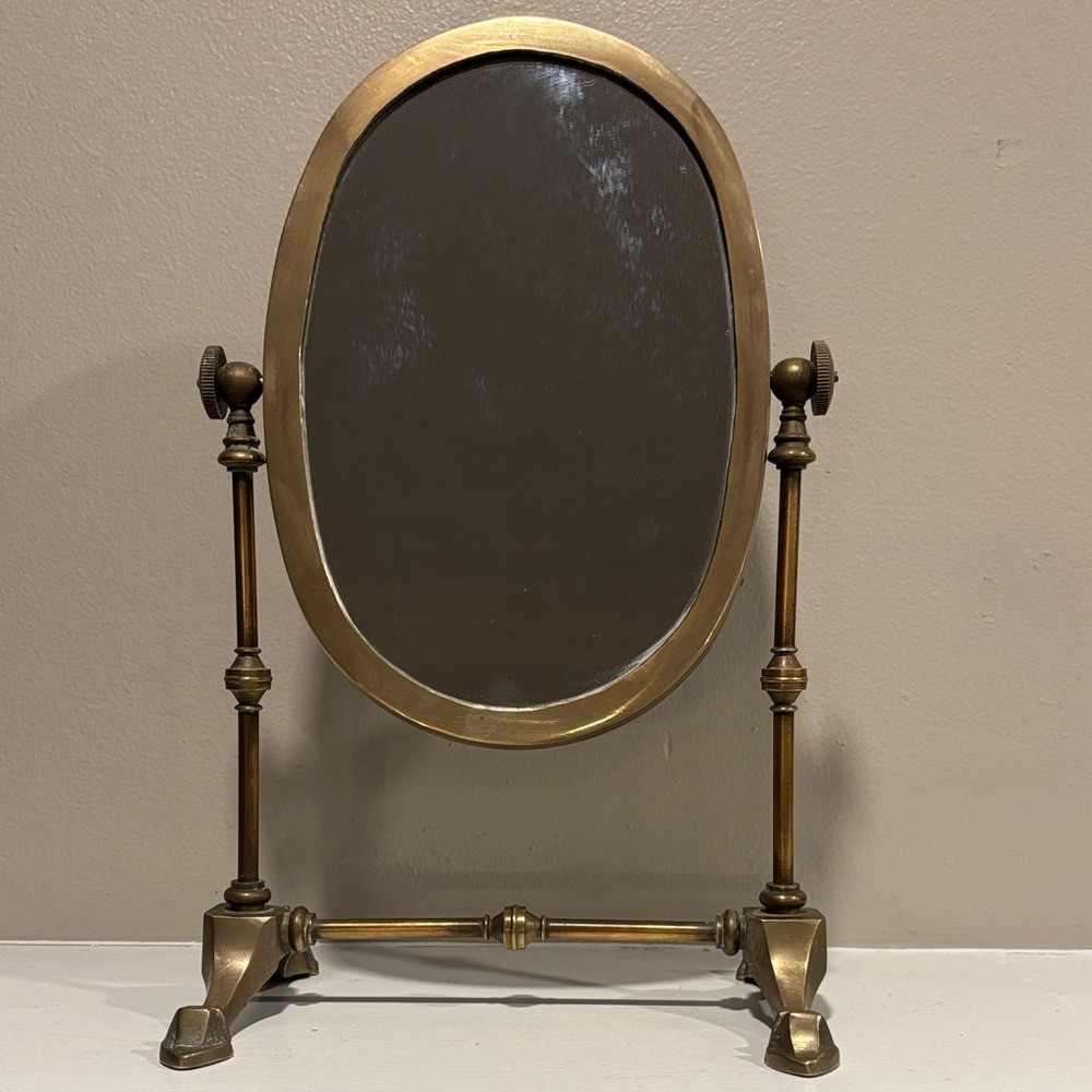 Vintage Art Deco Style English Brass Tabletop Shaving/Vanity Mirror