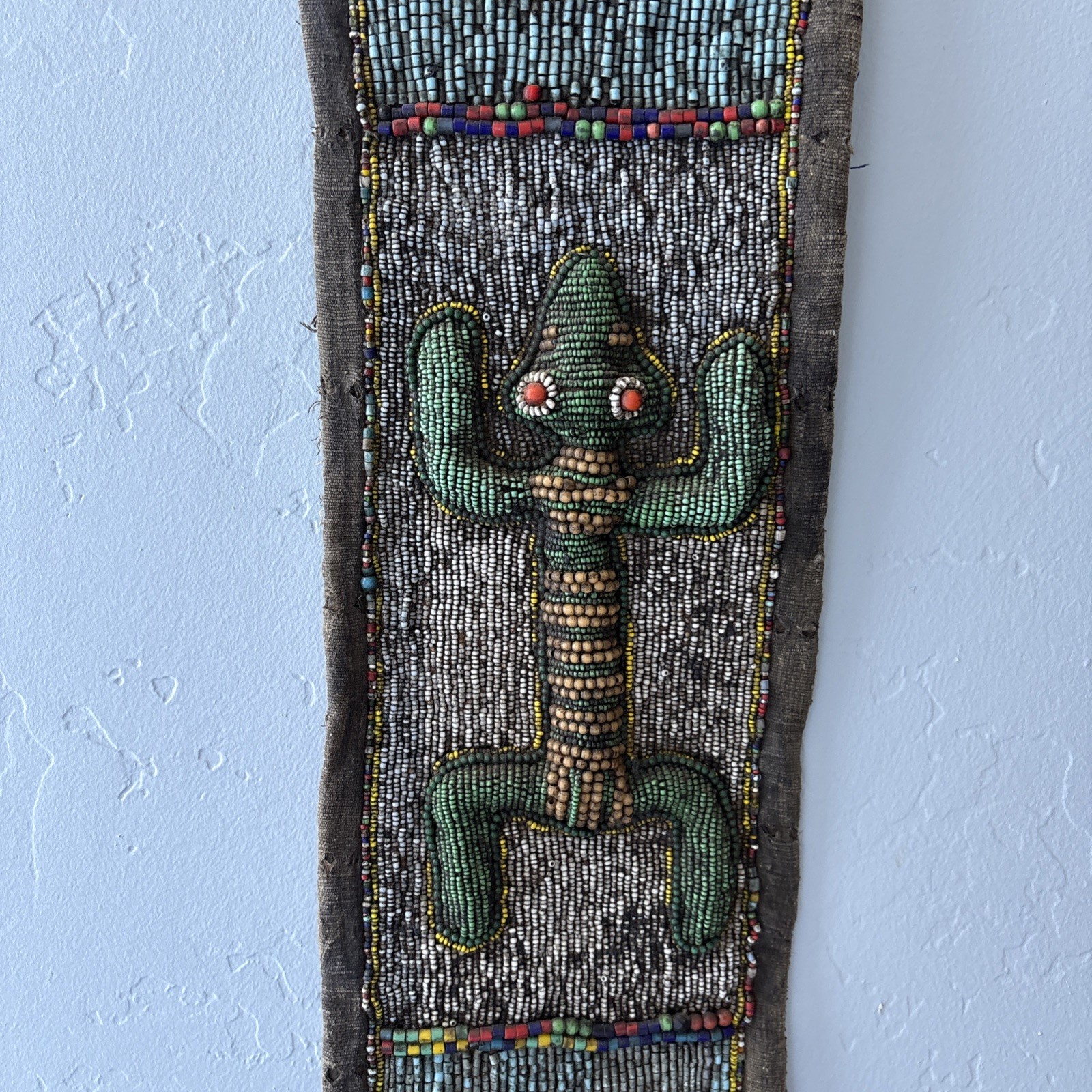 Yoruba Diviners Beaded Sash Nigeria Raised Beadwork Lizards Hanging Art 56” Vtg