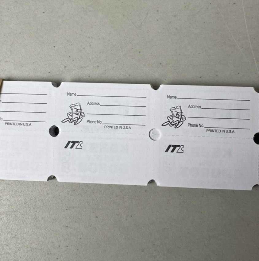 White Raffle Tickets Package of 500 Folded Flat Double Stub Split The Pot 50/50