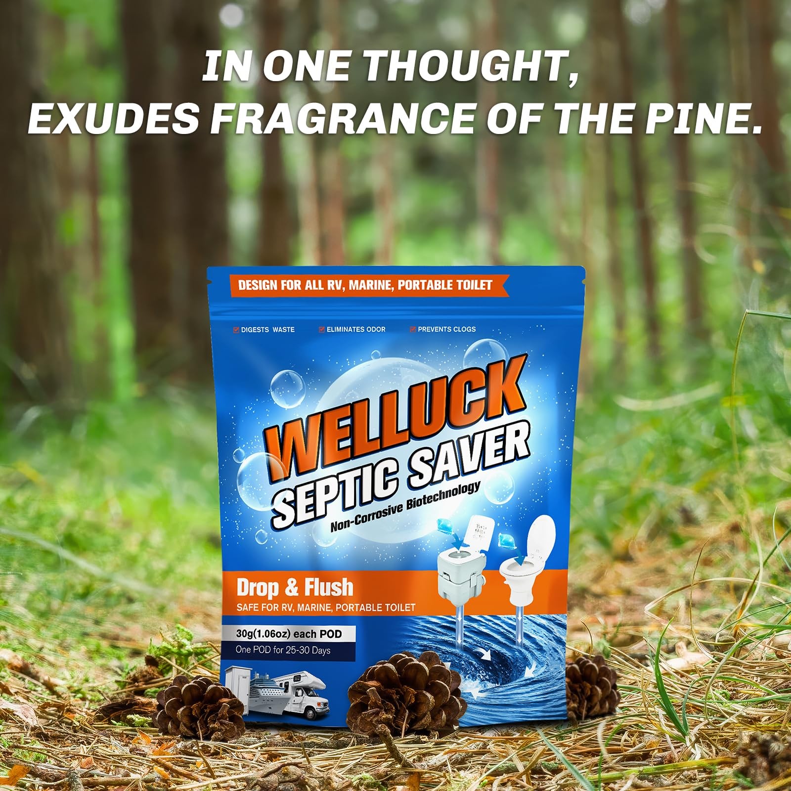 WELLUCK 50 Packs RV Toilet Treatment Drop Ins, Holding Tank Deodorizer for RV