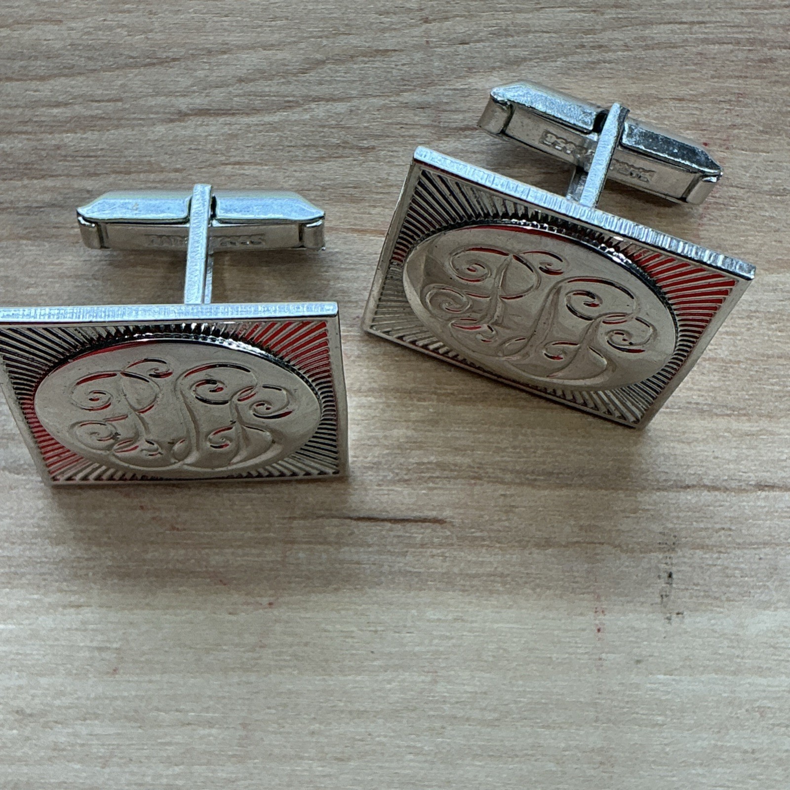 Vintage Swank Monogram Cufflinks Silver Tone Initials Engraved Square