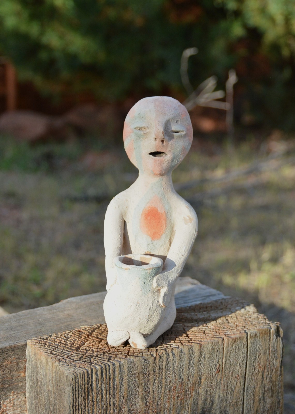 Old Tesuque Rain God - Earthenware Pottery Figure -