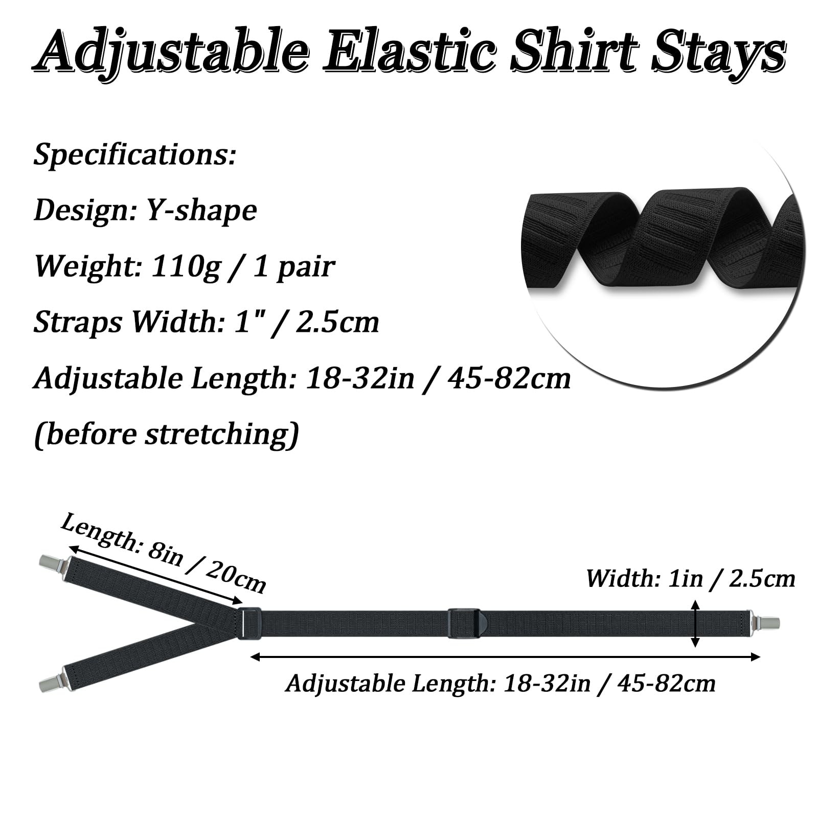 Black Shirt Stays for Men Garters with Non Slip Clips Sock