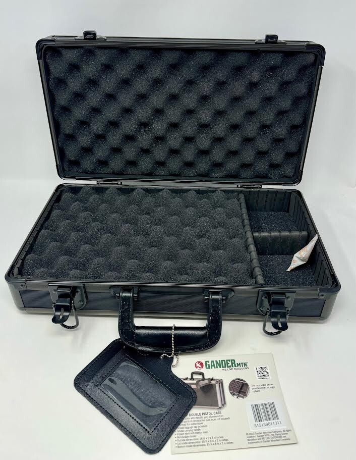* GANDER MTN * DOUBLE PISTOL CASE ' BLACK ' HEAVY GAUGE ALUMINUM '