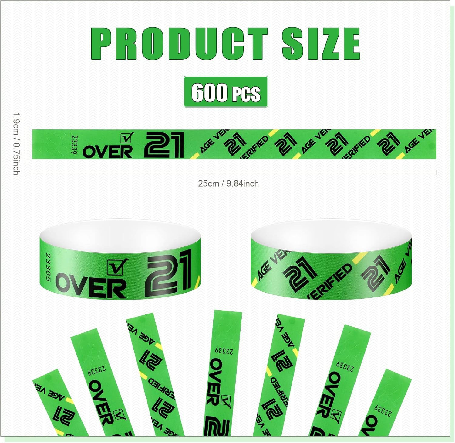 600 Pack Over 21 Age Verified Wristbands for Events with Security Number, Waterp