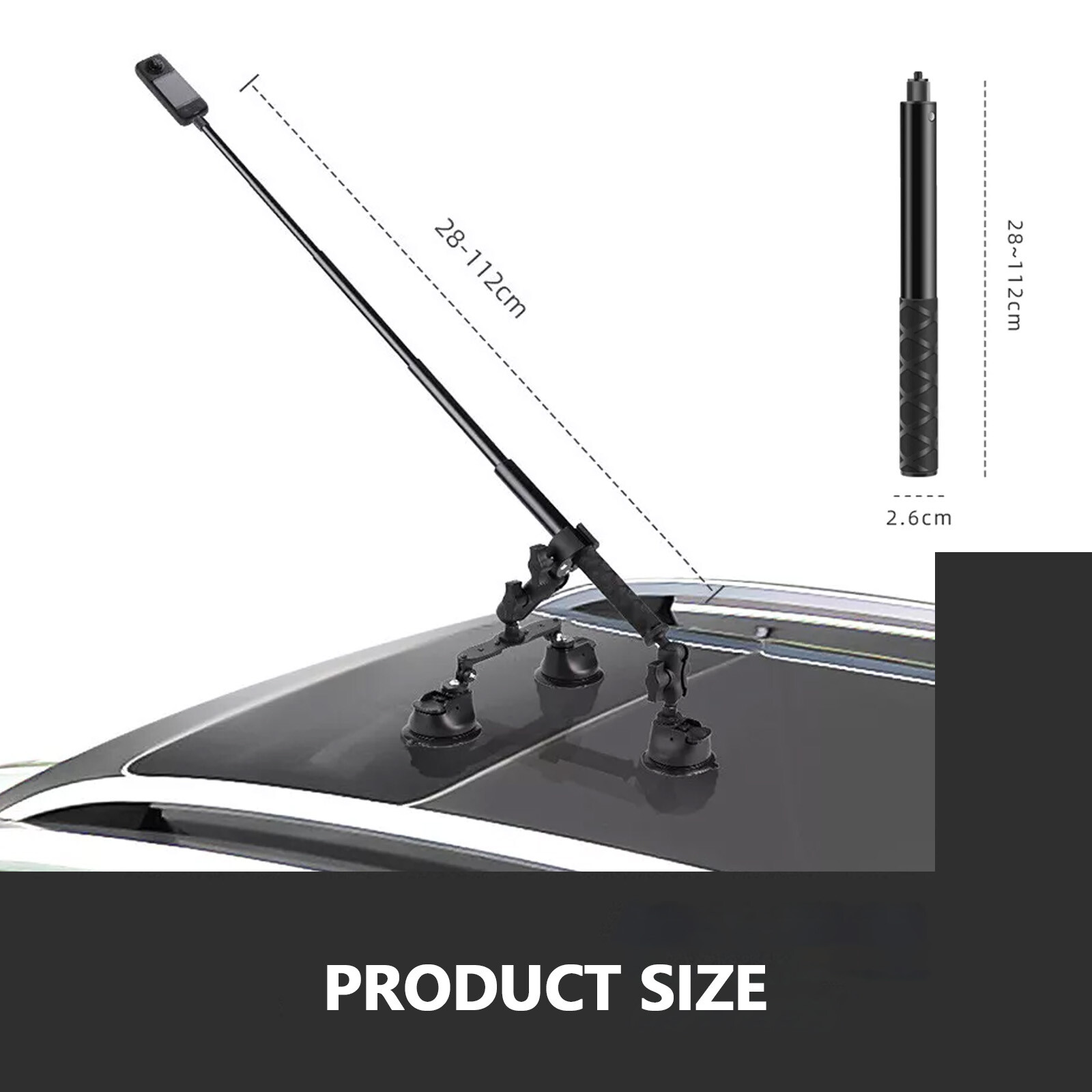 For Insta360 ONE X4 X3 X2 DJI Panoramic Camera Car SuctionCup Mount+Selfie Stivh