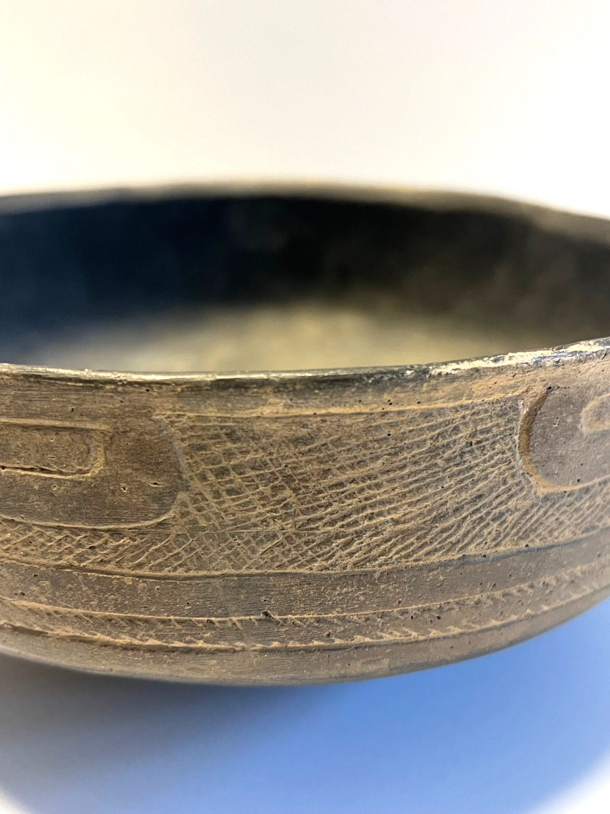 Antique Native American Indian Caddo Friendship Clay Pottery Bowl; Highly Etched
