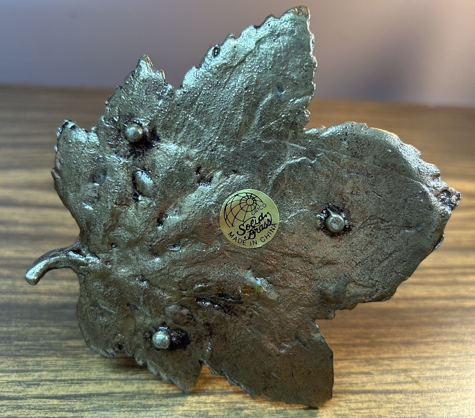 Vintage GATCO Solid Brass Mouse Bud Vase with Crackle Glass Insert