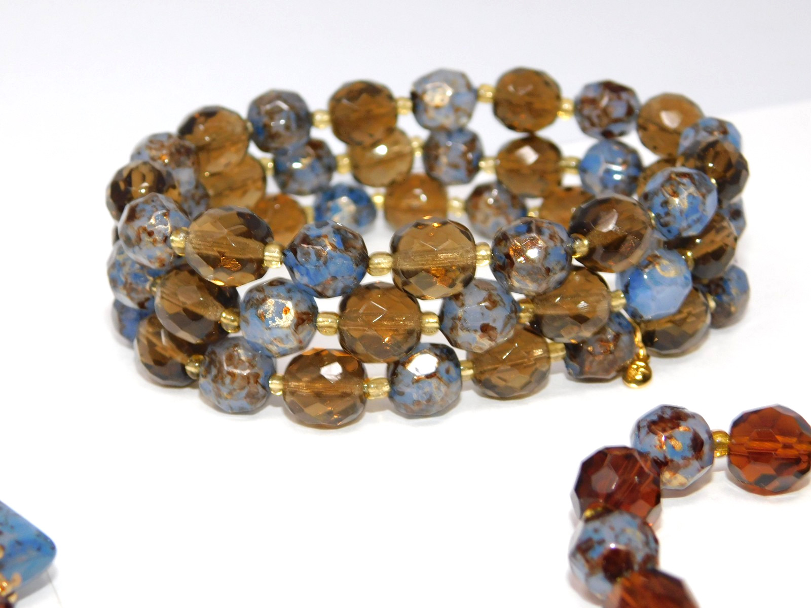 Vintage JOAN RIVERS Faux Lapis & Amber Glass Necklace Bracelet Earrings Set