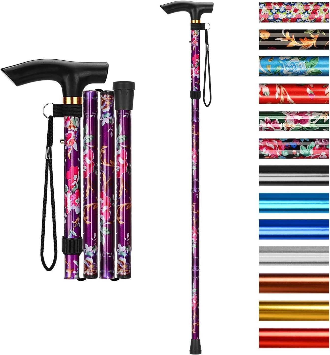 Walking Cane-Folding CaneAdjustable Colorful Walking Stick for Men & Women Black