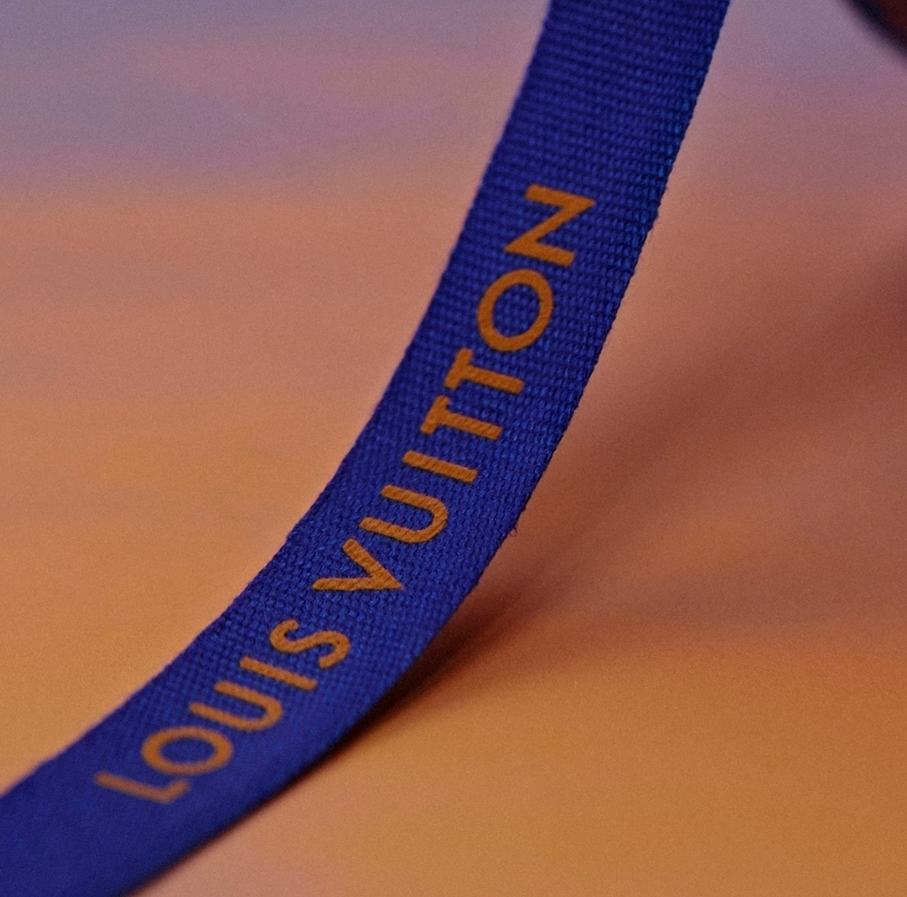 1 Yard of 1/2" Designer Louis Vuitton Blue Gift Ribbon w/Gold Logo Authentic New