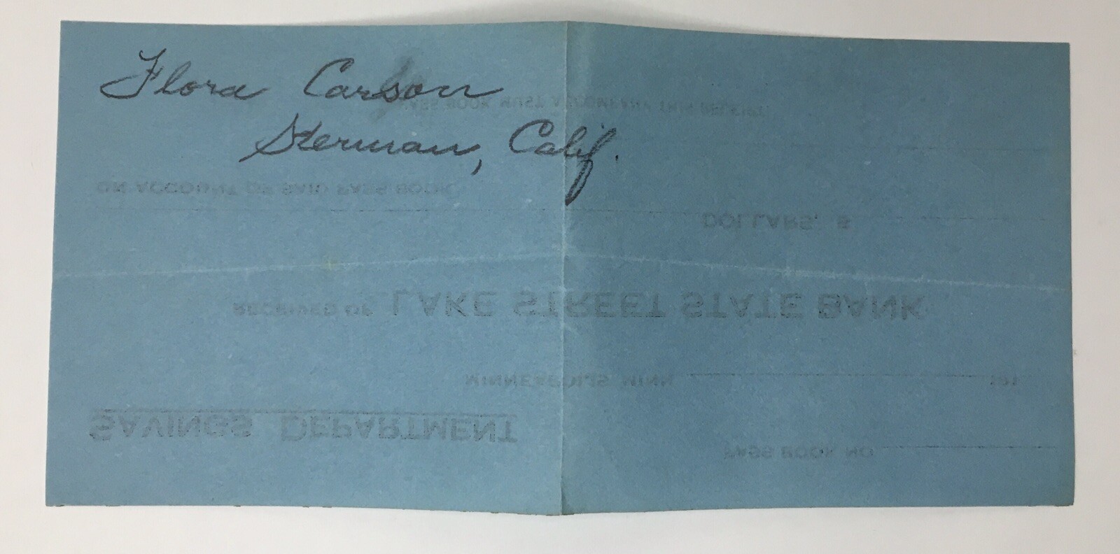 Antique 1918 Letter Origin California with Lake Street State Bank MN Reciept