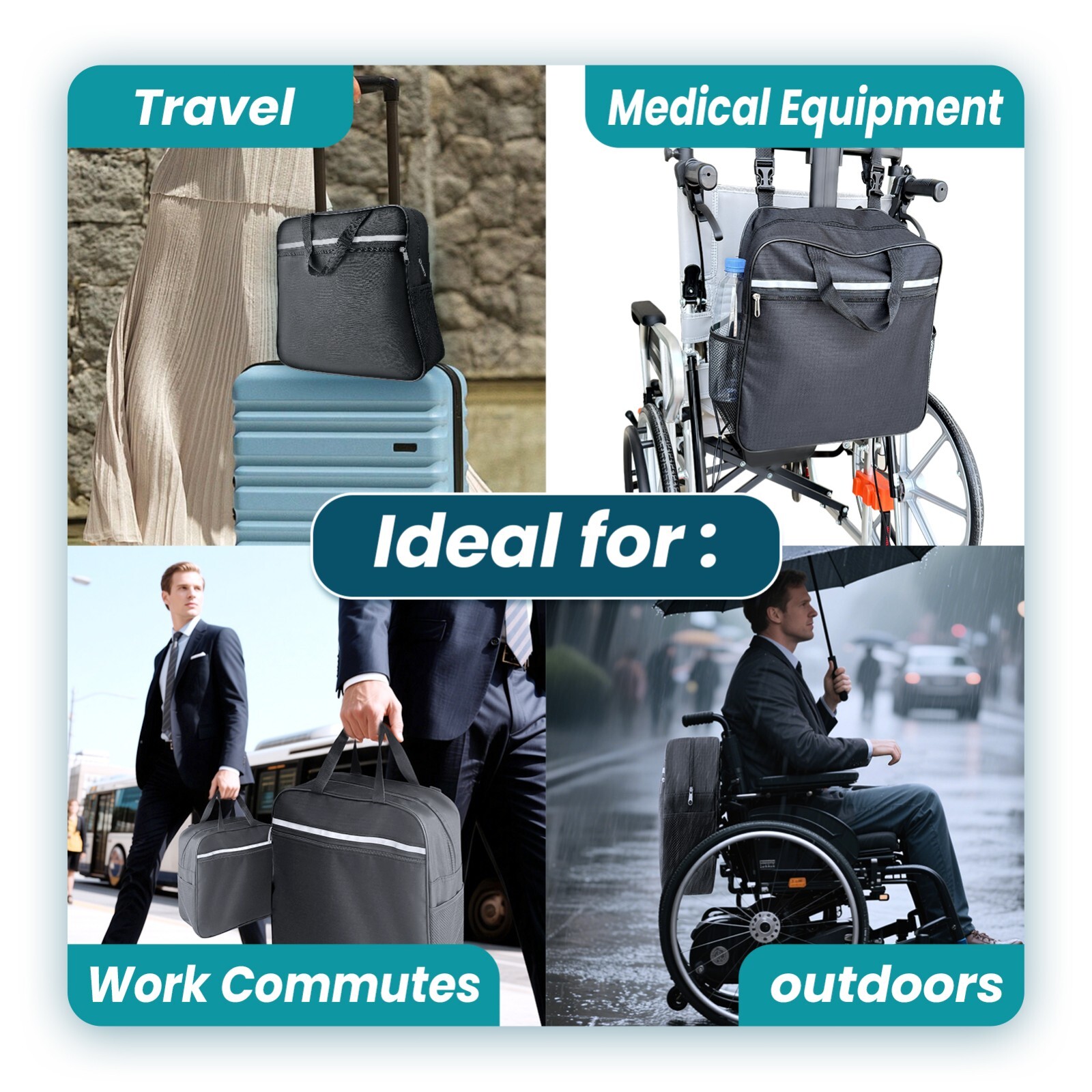 Wheelchair Accessories Bag-Waterproof,Double-Stitched,Machine Washable for Adult