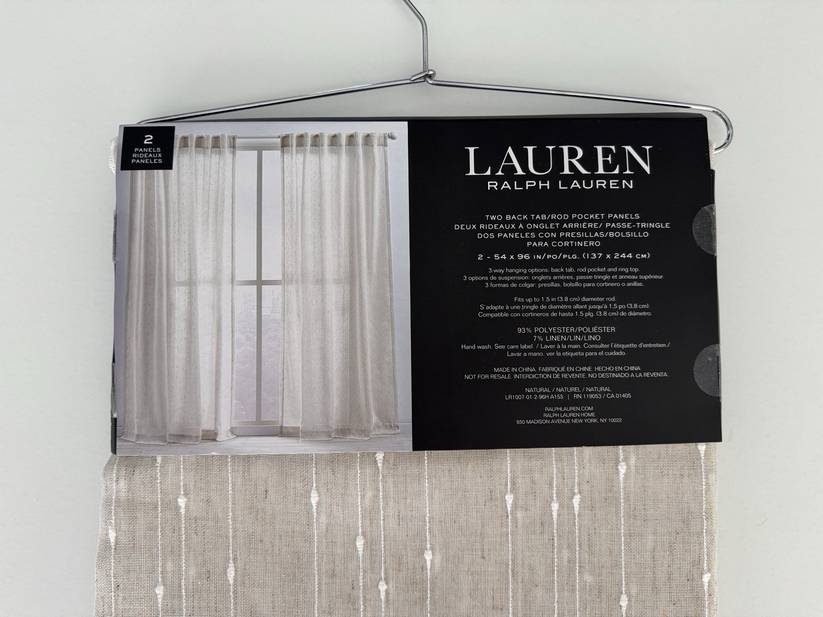 New Ralph Lauren Window Curtains 2 Panels Natural 54 x 96 Linen Back Tab Marley