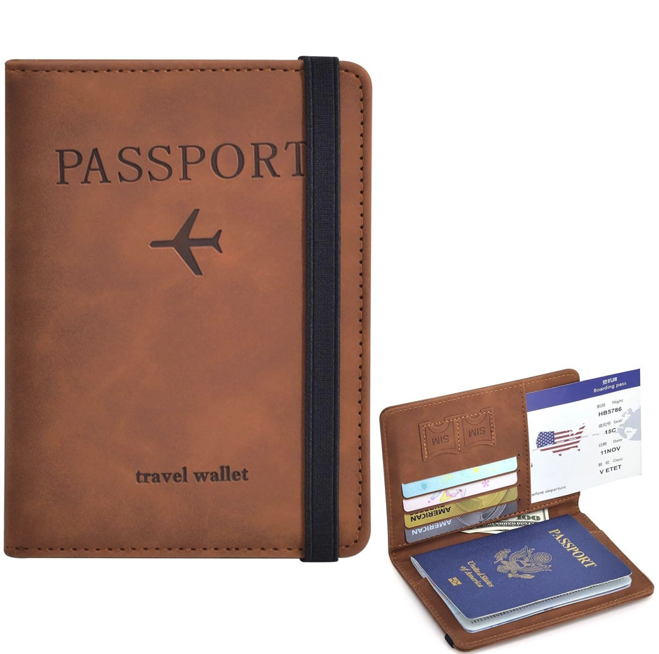 1pc Passport Holder PU Travel Wallet RFID Blocking Cover Case Unisex - NEW