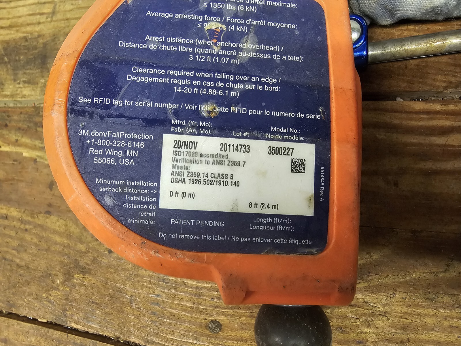 3M DBI SALA NANO-LOK 8' EDGE 3500227 DUAL LEG SELF RETRACTING LIFELINE LANYARD