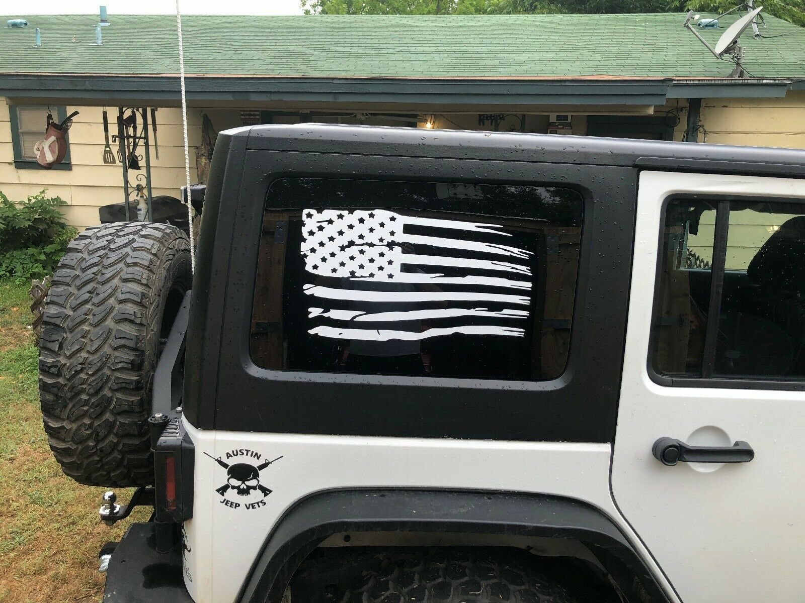 Distressed Tattered American Flag Vinyl Decal Sticker | Ripped Torn USA SET of 2