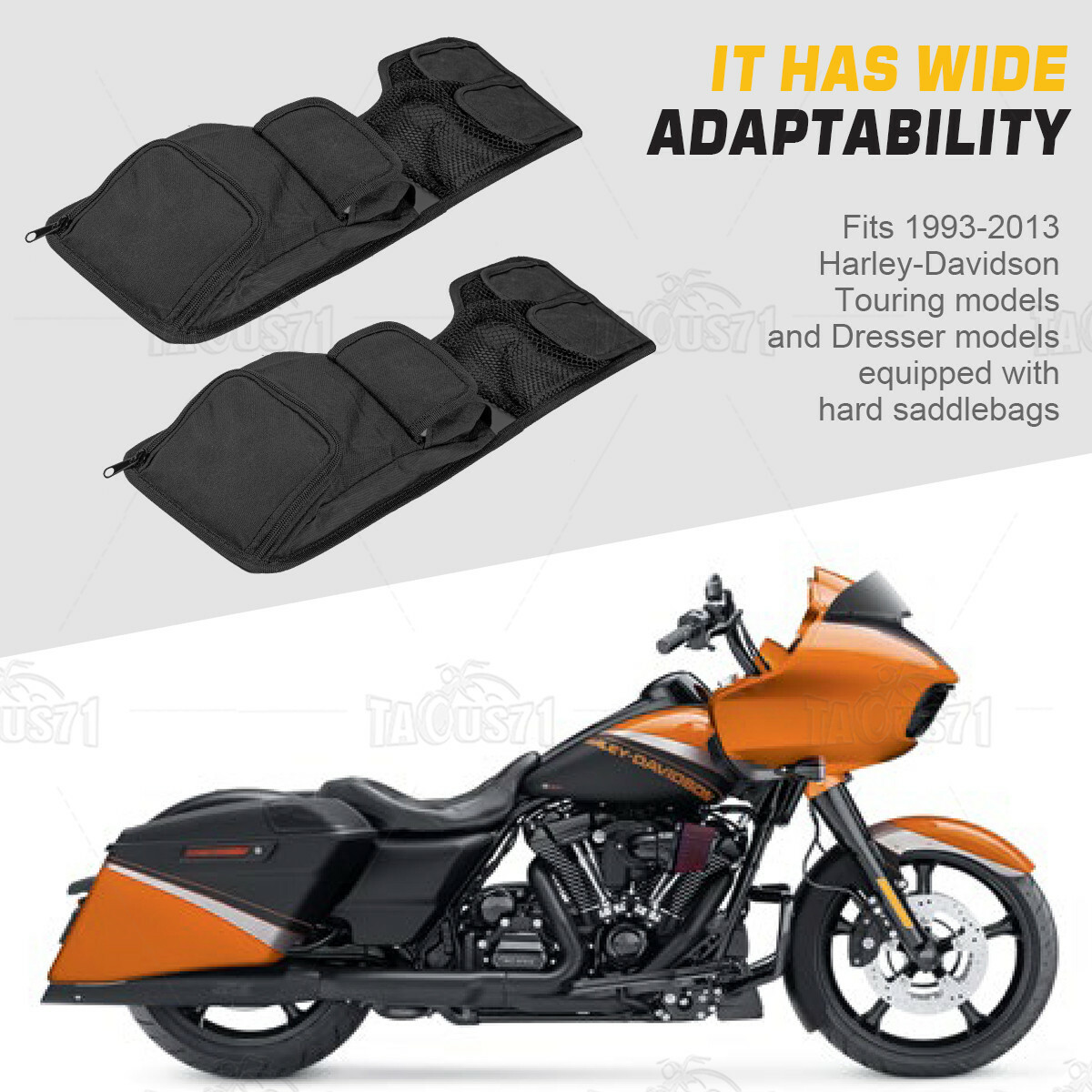 Black Saddlebag Lid Organizer Set for Harley Touring Electra Glide Road Glide