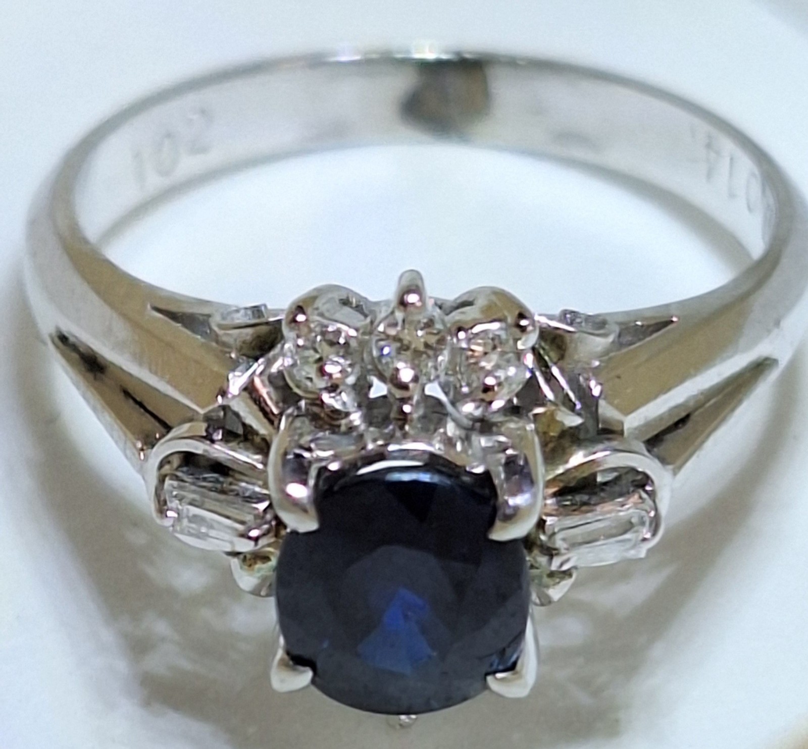 Platinum Oval Sapphire & Diamond Ring - Platinum Sapphire Ring - Size 5