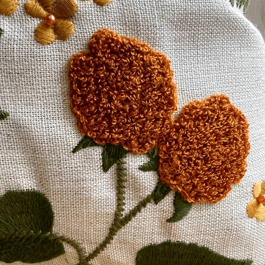 Embroidered Spring Wildflowers Throw Pillow Cover