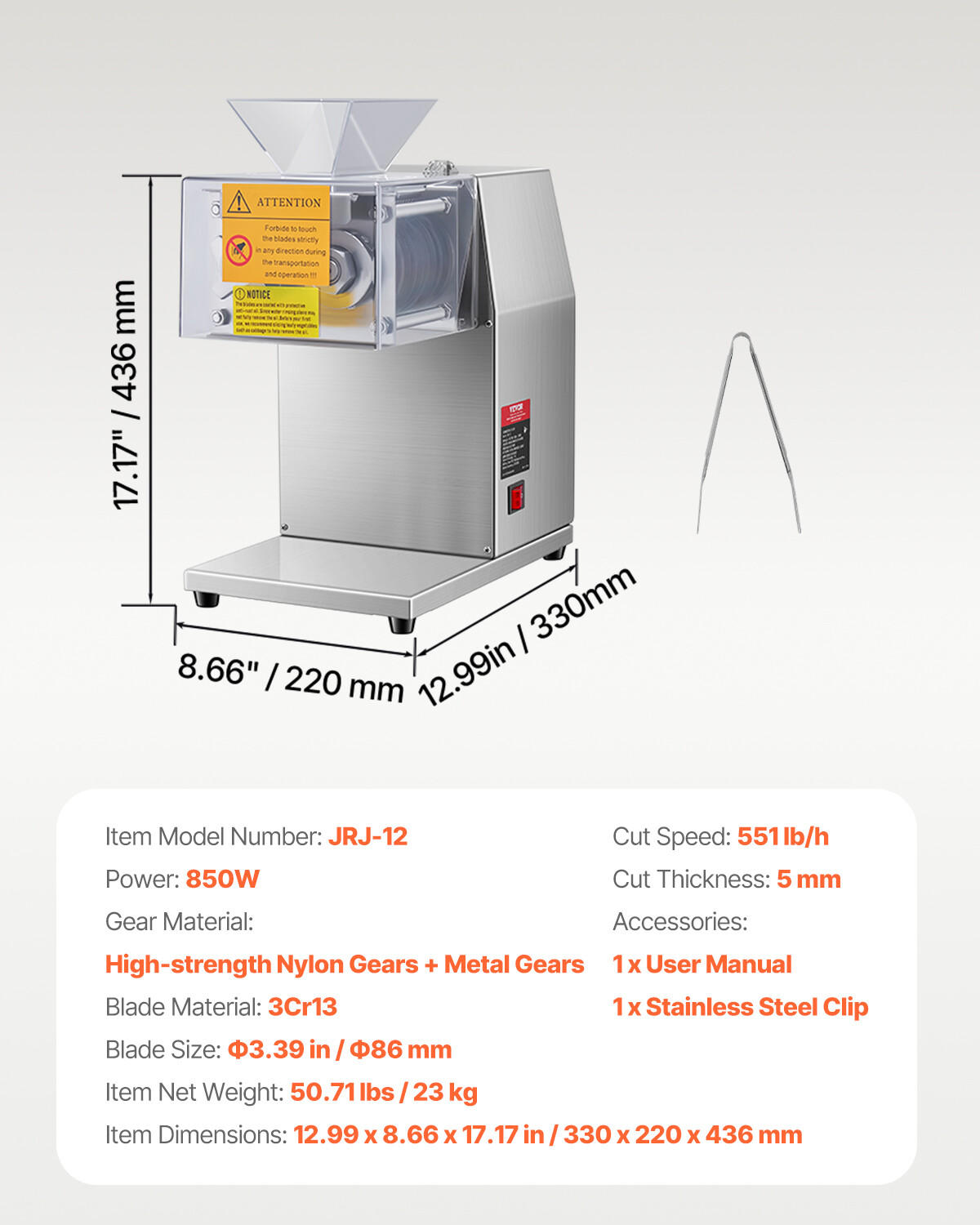 Electric Meat Cutting Machine 850W 5mm Commercial Meat Cutter Slicer Kitchen