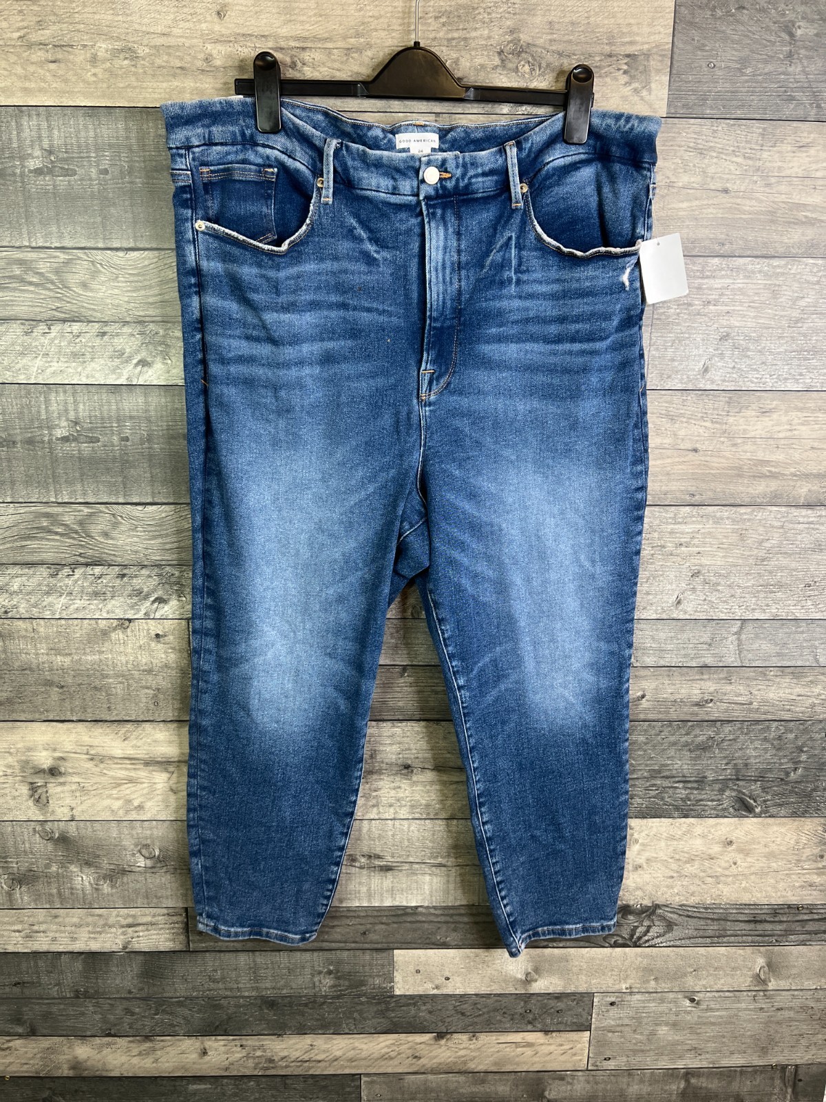 Good American Jeans Size 24 UK 26 Blue Good Waist Crop High Skinny Basic