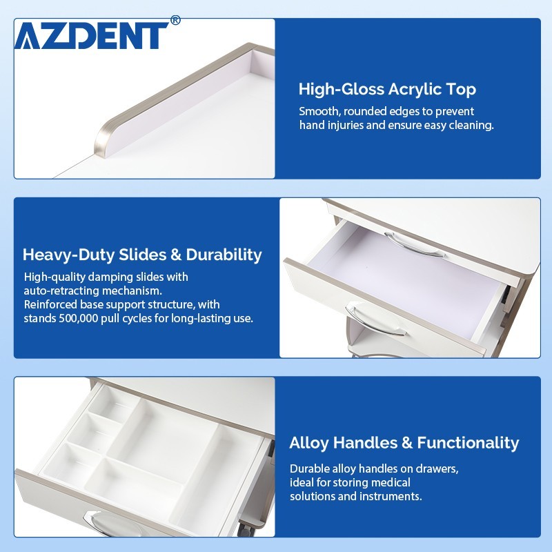 Dental Médico Carro Mueble de Almacenamiento con Cajones y Toma de Corriente