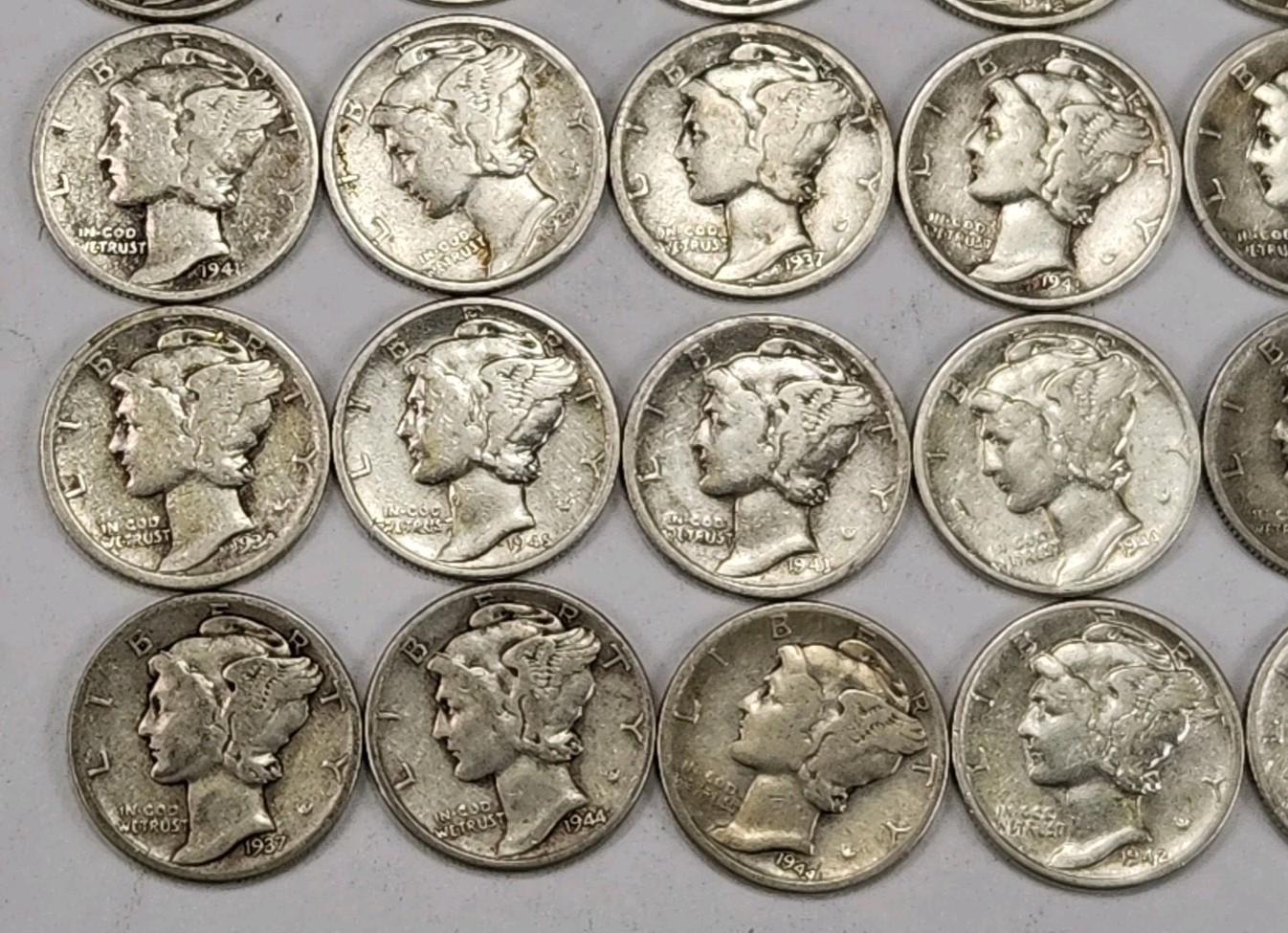 Roll of 50 Silver Mercury Dimes $5 Face Value 90% Silver Coins Mixed Dates ELM2
