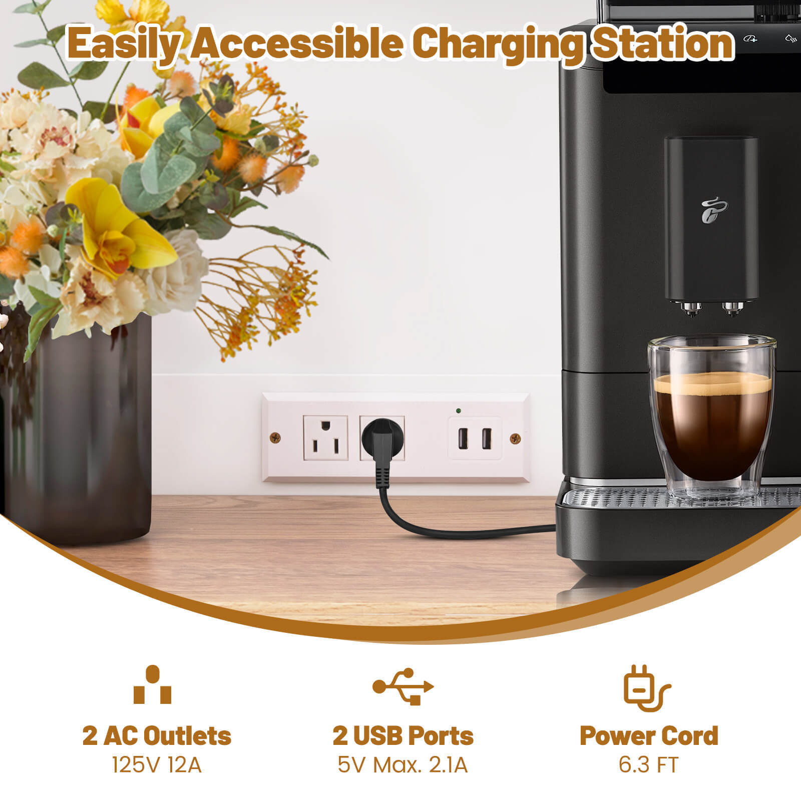 71" Tall Pantry Cabinet w/ Adjustable Shelves Outlets USB Ports Anti-Tipping