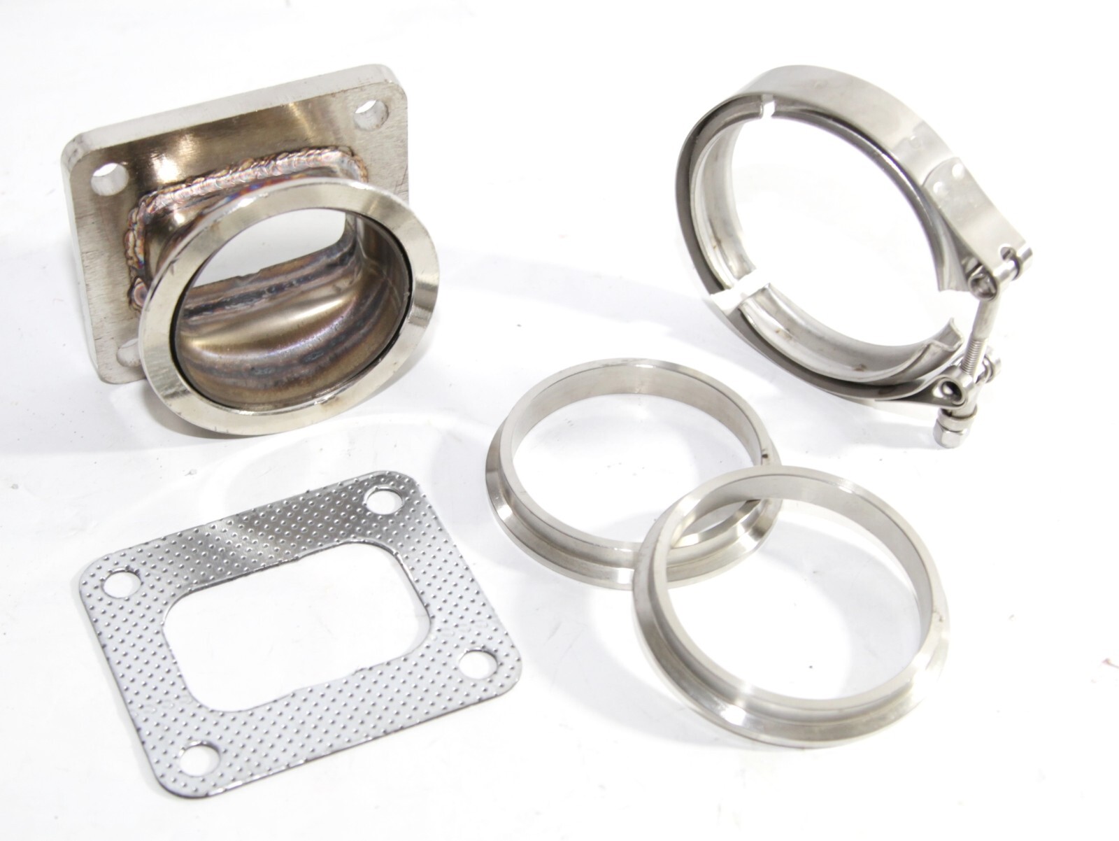 Combo Kit T4-4Bolt to 3"ID V-Band Flange Steel Adapter+Gasket+Clamp+Flanges