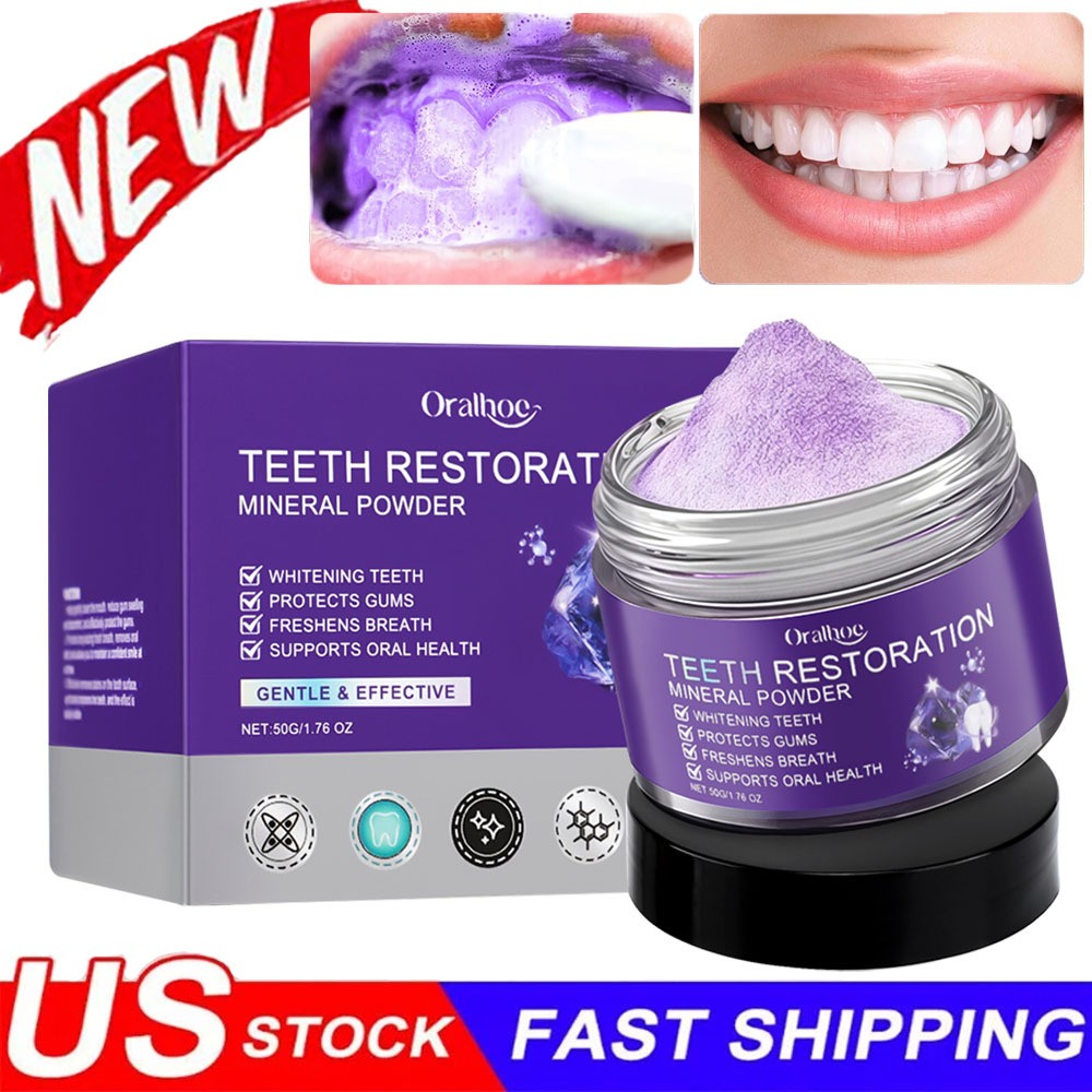 2X Purple Restoration Mineral Tooth Powder for Teeth Whitening Gum Strengthening