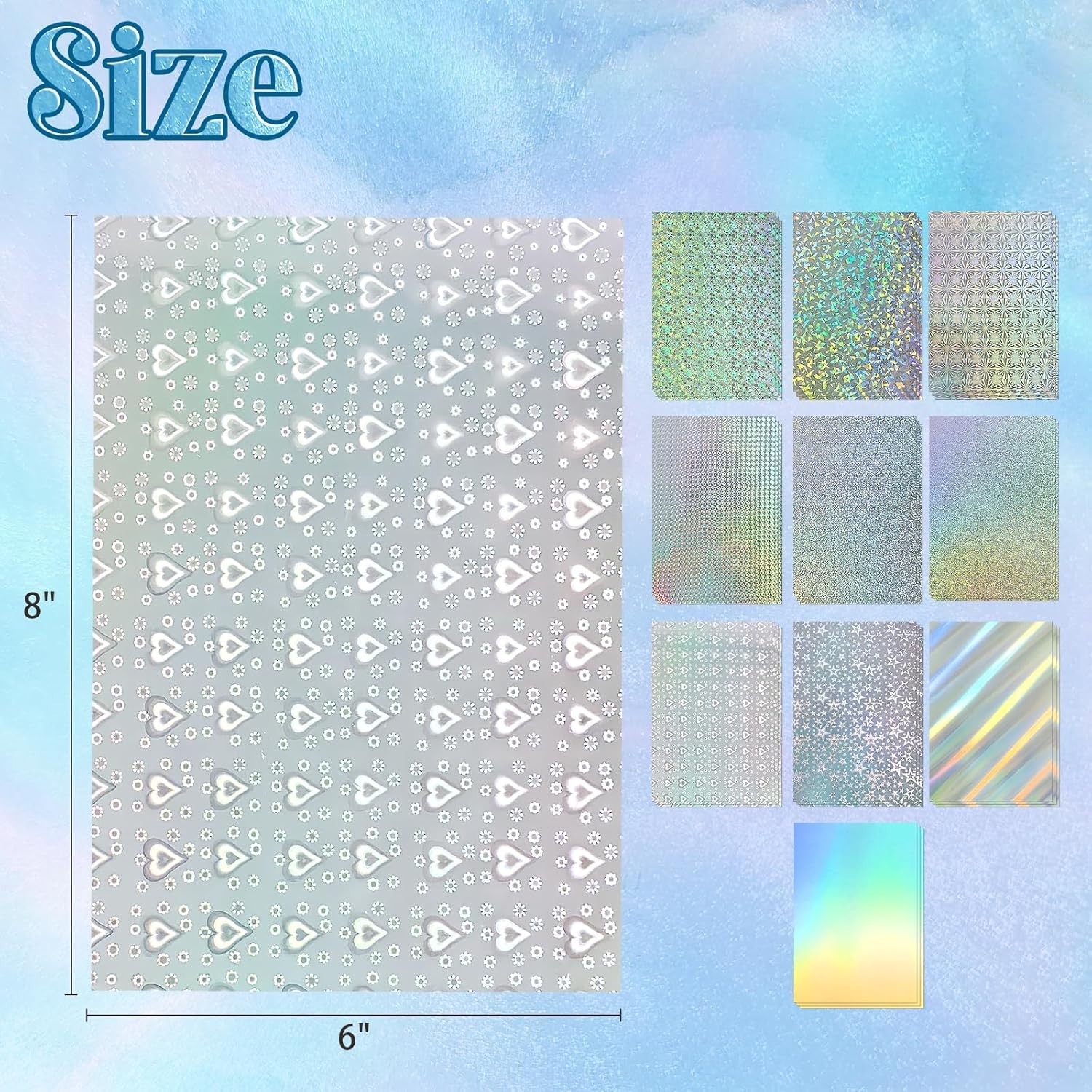 30 Sheets Holographic Cardstock, 6" x 8" Metallic Glitter Shiny Iridescent Mirro