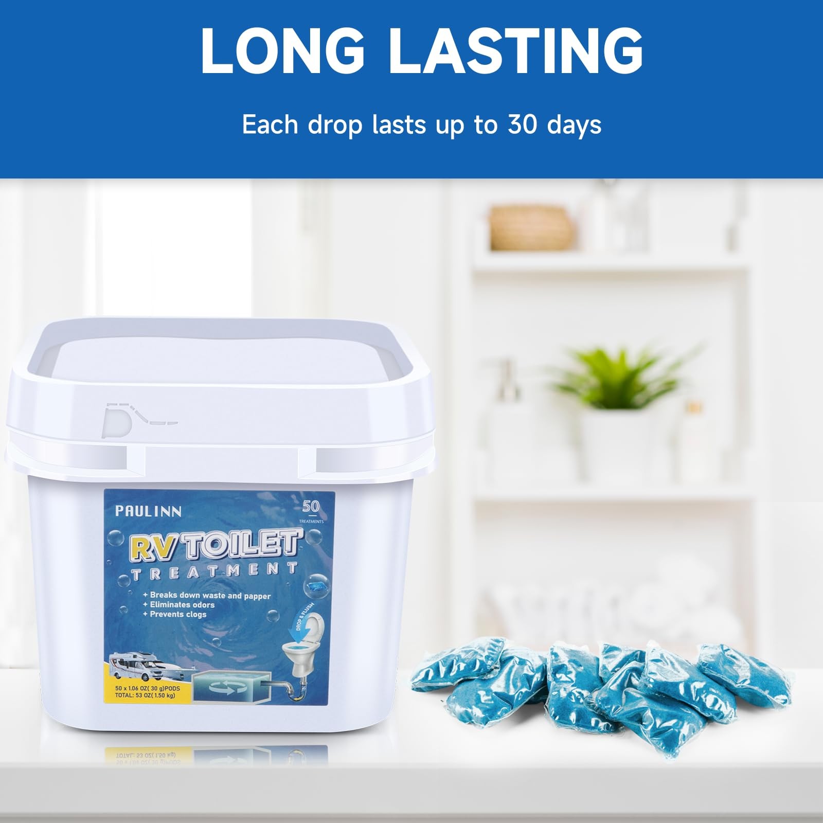 RV Toilet Treatment Pods 50 Pack Deodorizer for Black & Grey Water Tank