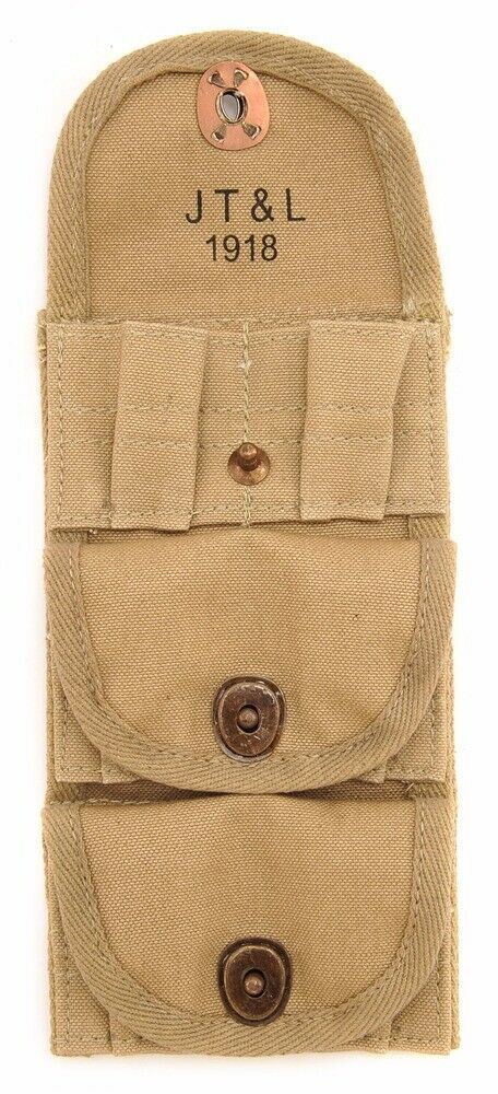 U.S. WWI M1917 Half Moon Clip .45 cal 3 Pocket Pouch marked JT&L 1918
