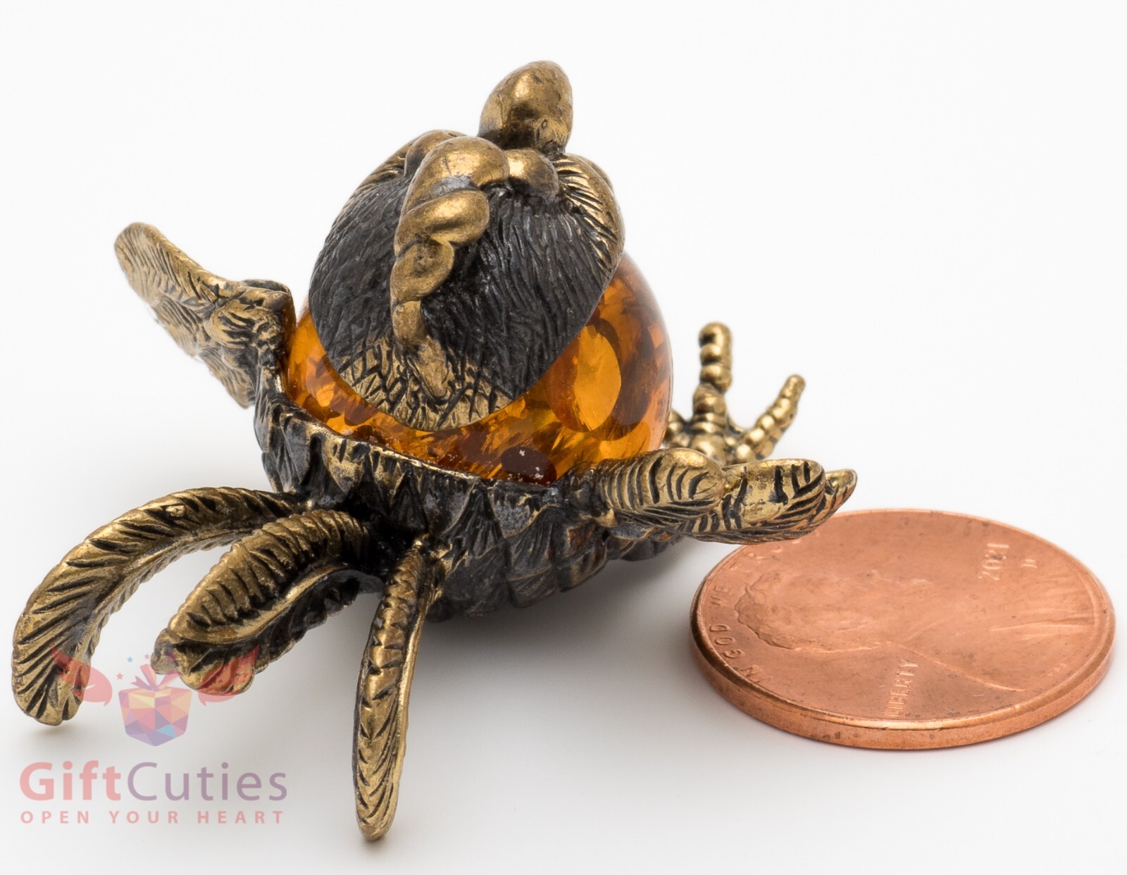 Brass amber figurine bird wild little Rooster chicken IronWork