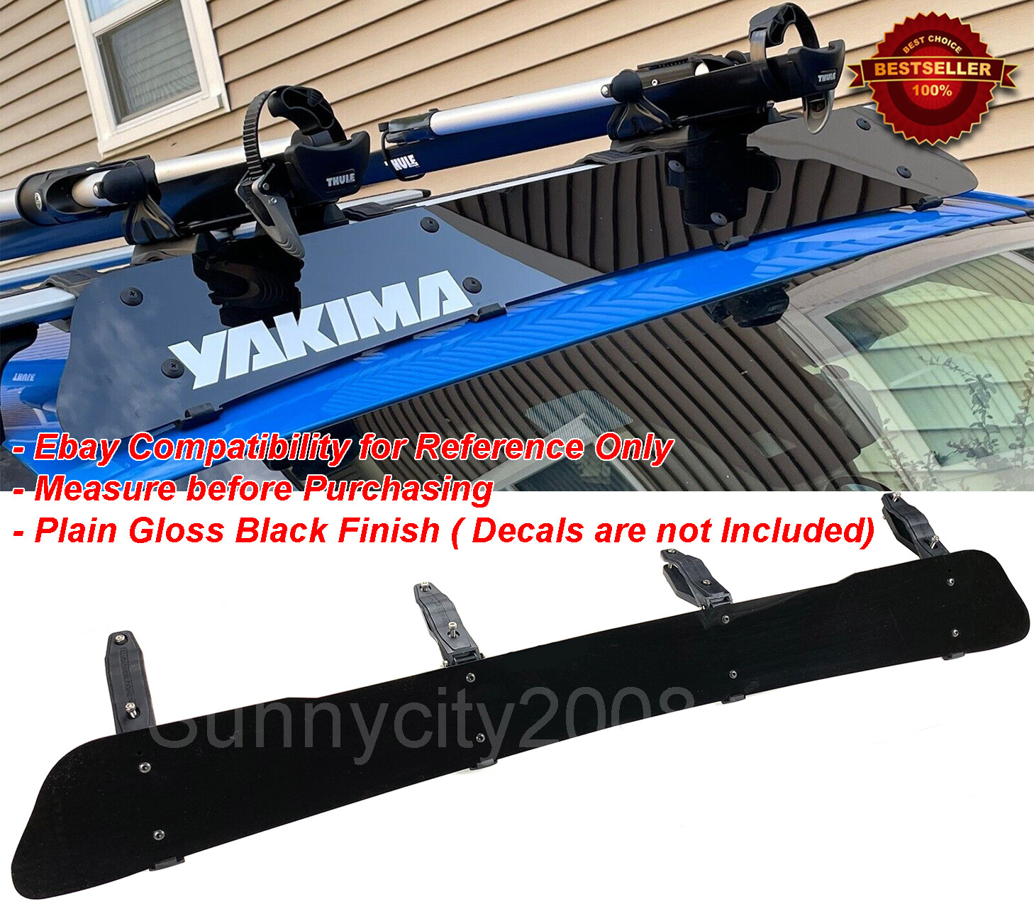 53"x6" Black Roof Rack Wind Faring Deflector For Cross Bar Basket Fit Ford Chevy