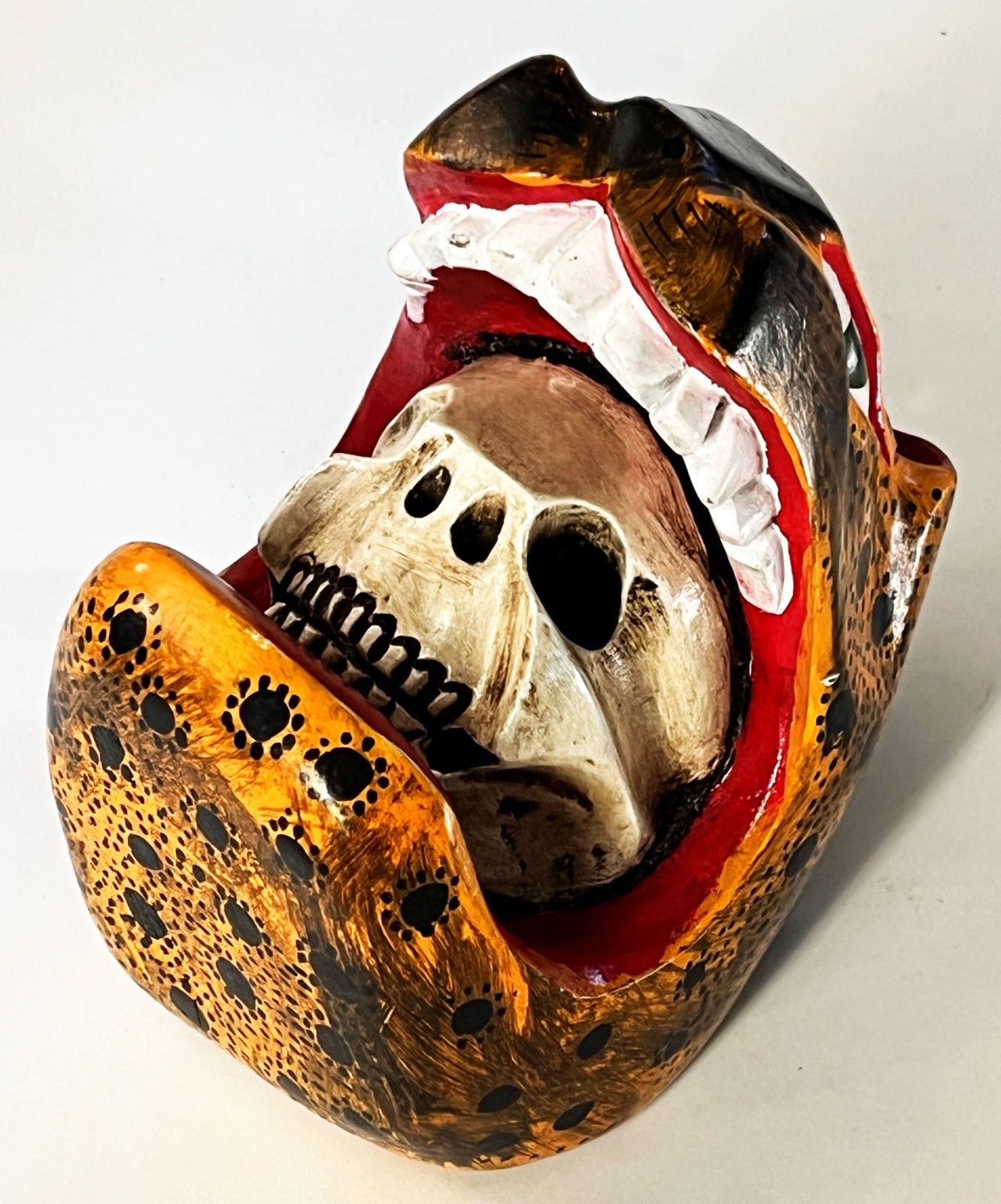 JUAN & FELIPE HORTA TOCUARO MICHOACAN WOOD MASK MEXICAN FOLK ART TIGRE SKULL