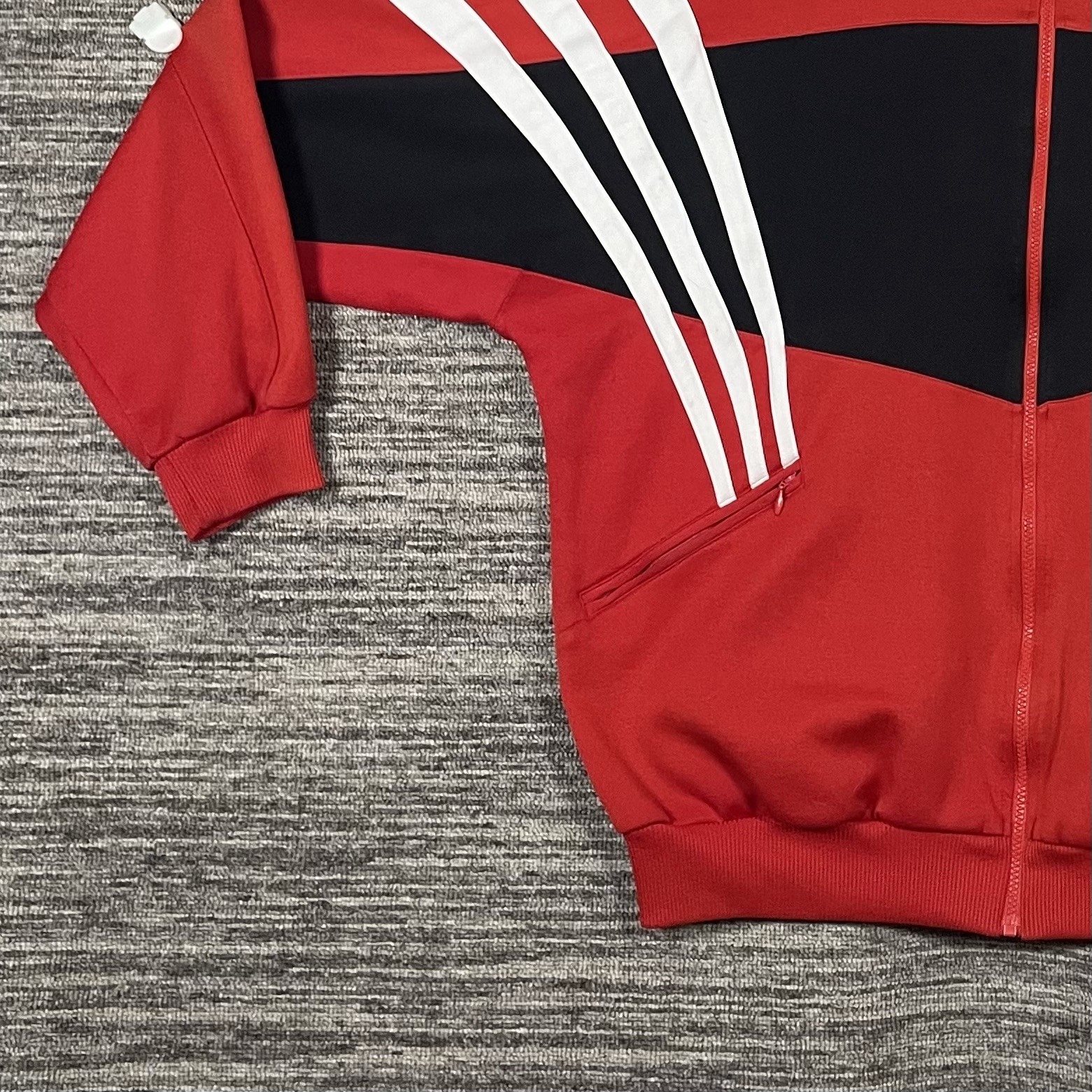 Vintage Adidas Red & Black Track Jacket White Striped Size XL (See Measurements)
