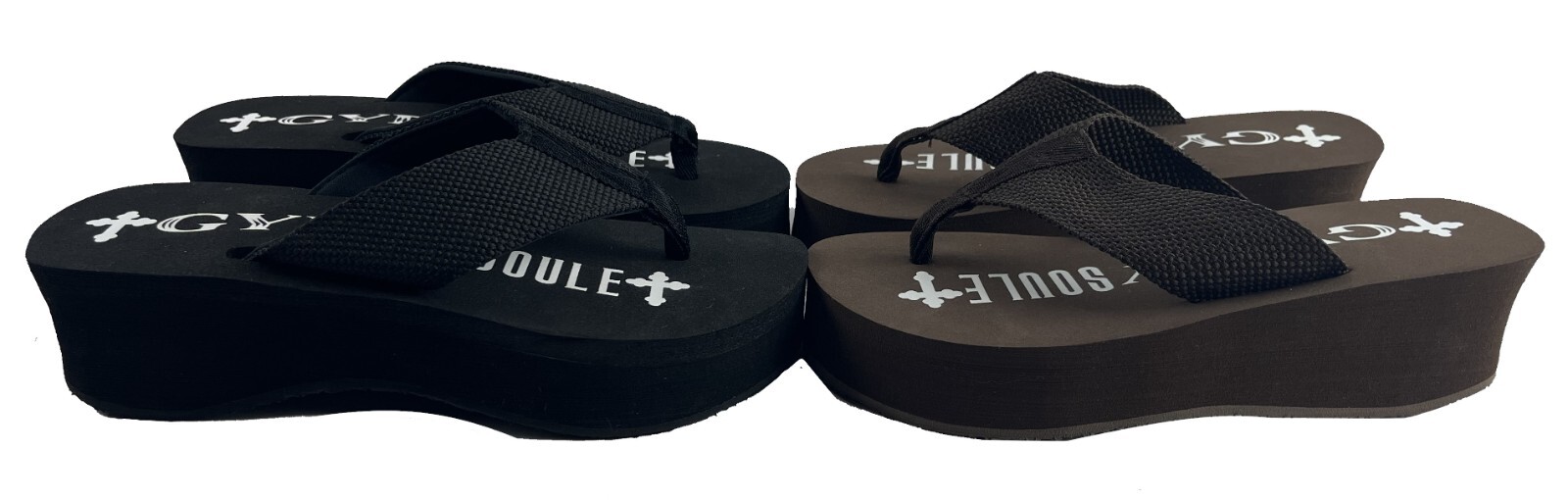 2 Pack Gypsy Soule Platform Wedge Thong Sandals, 2in Heel, Black & Brown, New