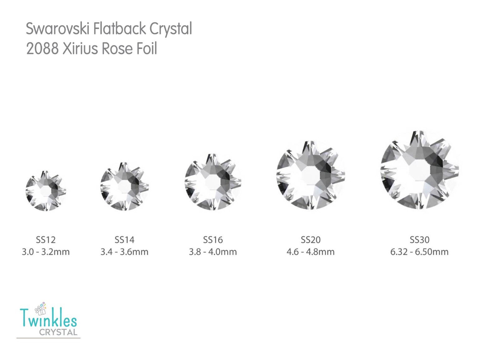 1.7-6.5mm (144pcs) 2058/2088 Swarovski FlatBack Crystal Foil Rhinestone Nails