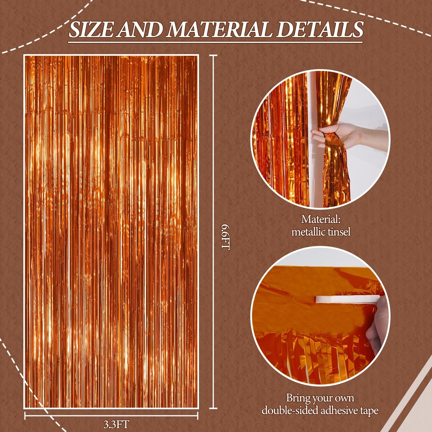 2 Pack Foil Fringe Backdrop - Bronze Shiny Tinsel Curtains for Party Decorati...