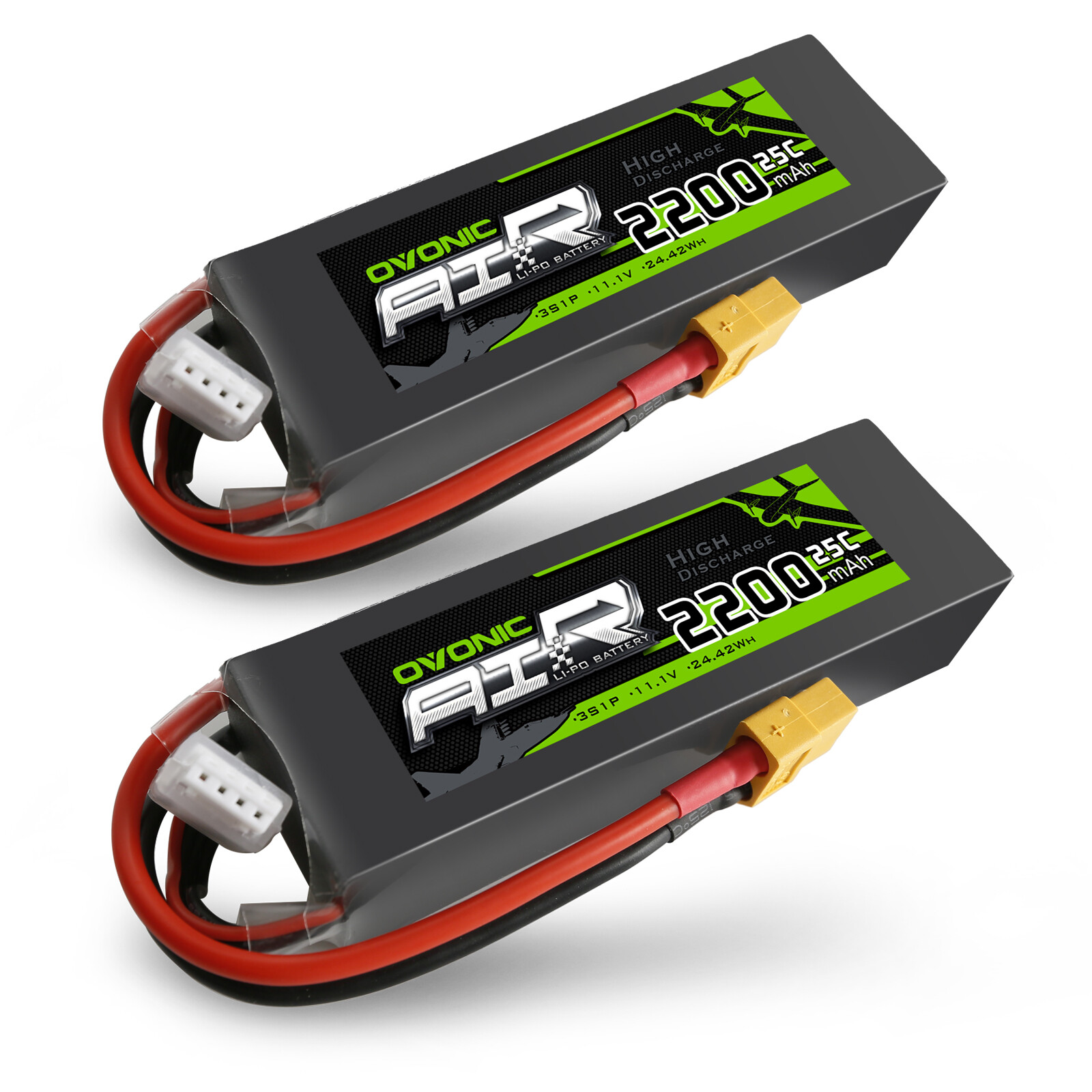 2X OVONIC 3S 2200mAh Lipo Battery 11.1V 3Cell XT60 for RC Jet Plane Heli Boat