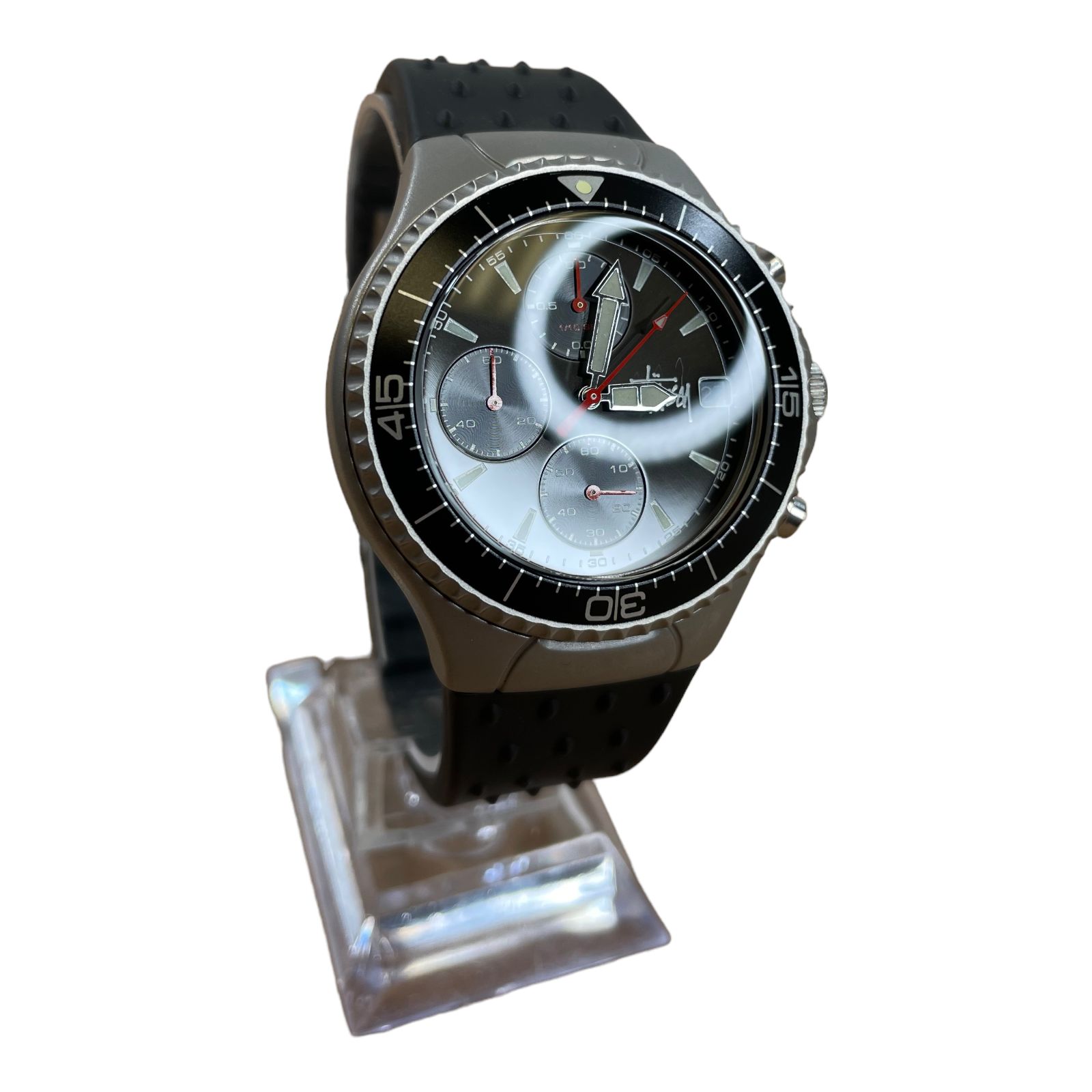 STUSSY TOURMASTER Silver Wrist Watch Rubber Black Band