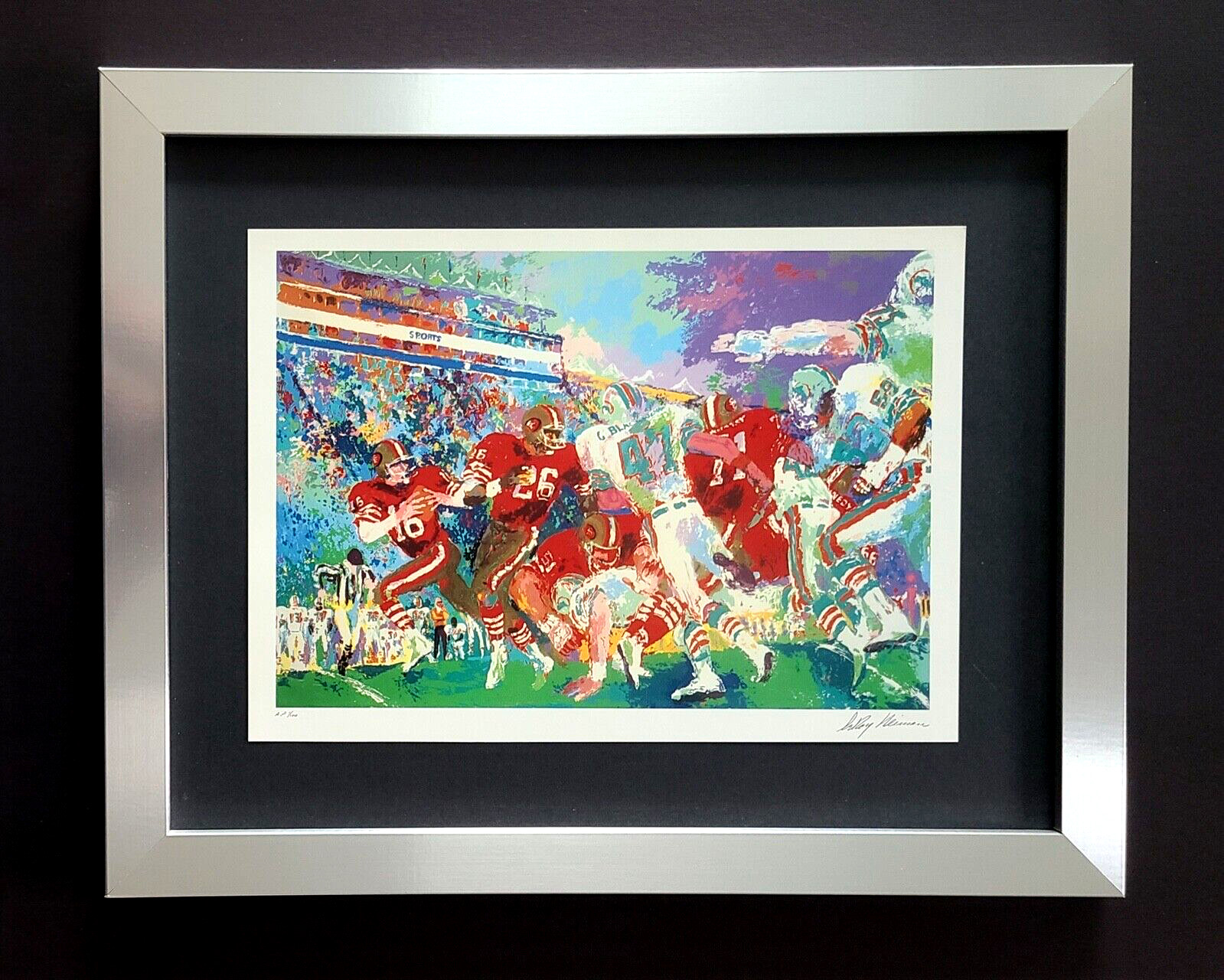 LEROY NEIMAN +  1980's VINTAGE SIGNED PRINT FRAMED + " 49ERS VS DOLPHINS "
